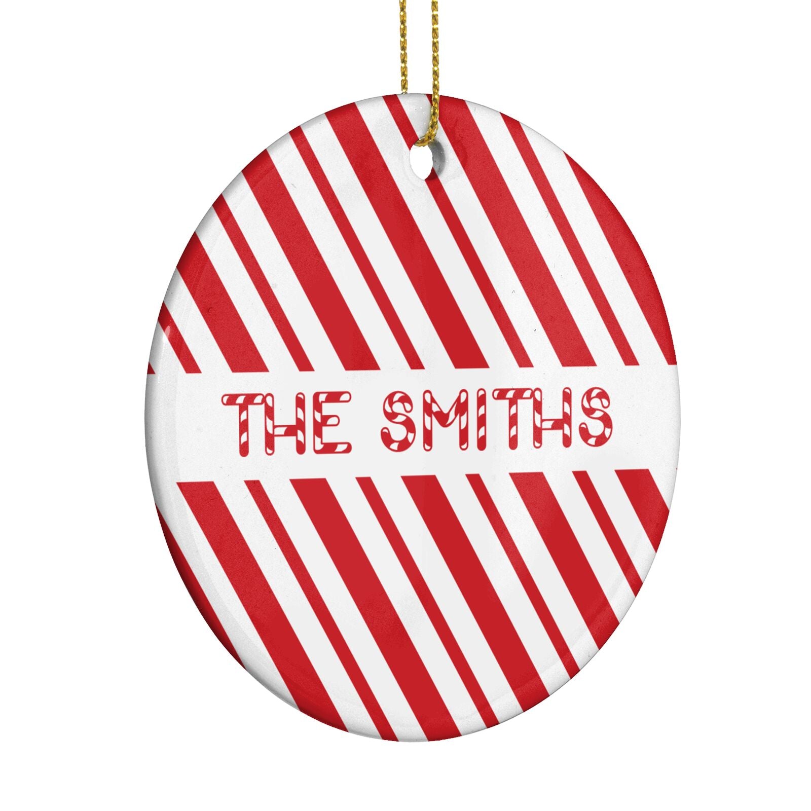 Candy Cane Personalised Circle Decoration Side Angle