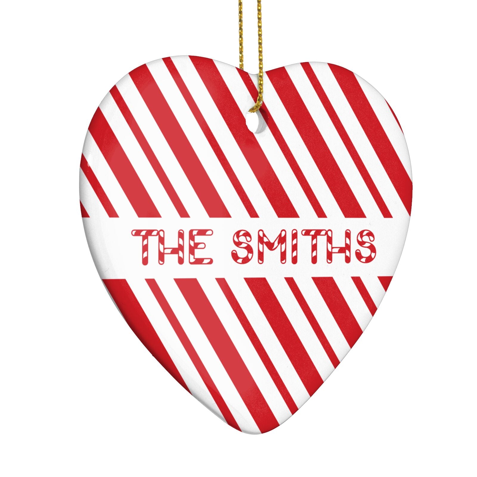 Candy Cane Personalised Heart Decoration Side Angle