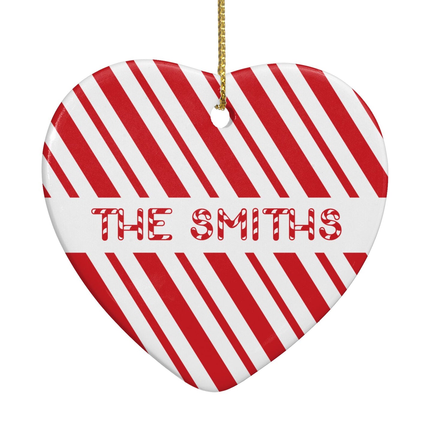Candy Cane Personalised Heart Decoration