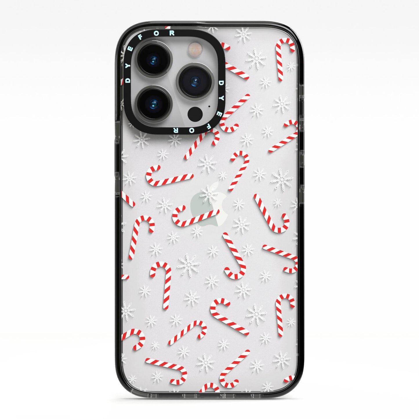 Candy Cane iPhone 13 Pro Black Impact Case on Silver phone