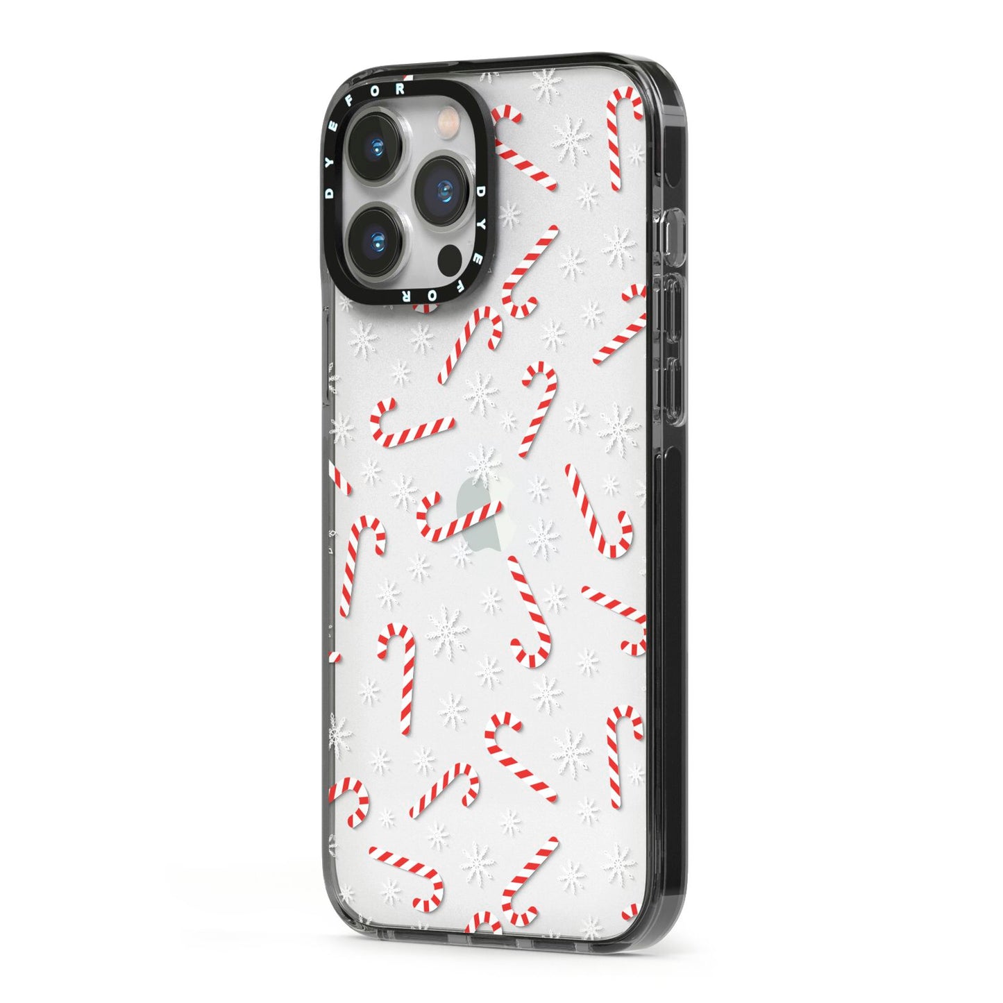 Candy Cane iPhone 13 Pro Max Black Impact Case Side Angle on Silver phone