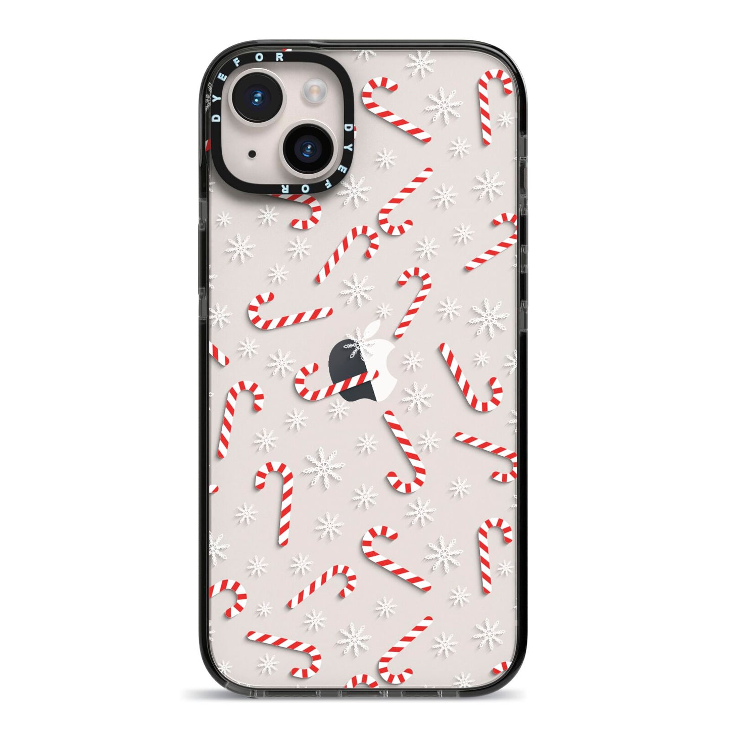Candy Cane iPhone 14 Plus Black Impact Case on Silver phone