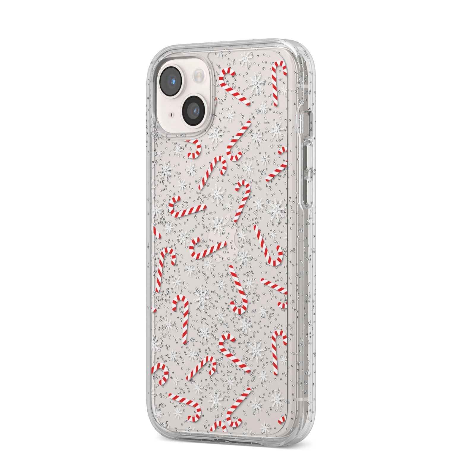 Candy Cane iPhone 14 Plus Glitter Tough Case Starlight Angled Image