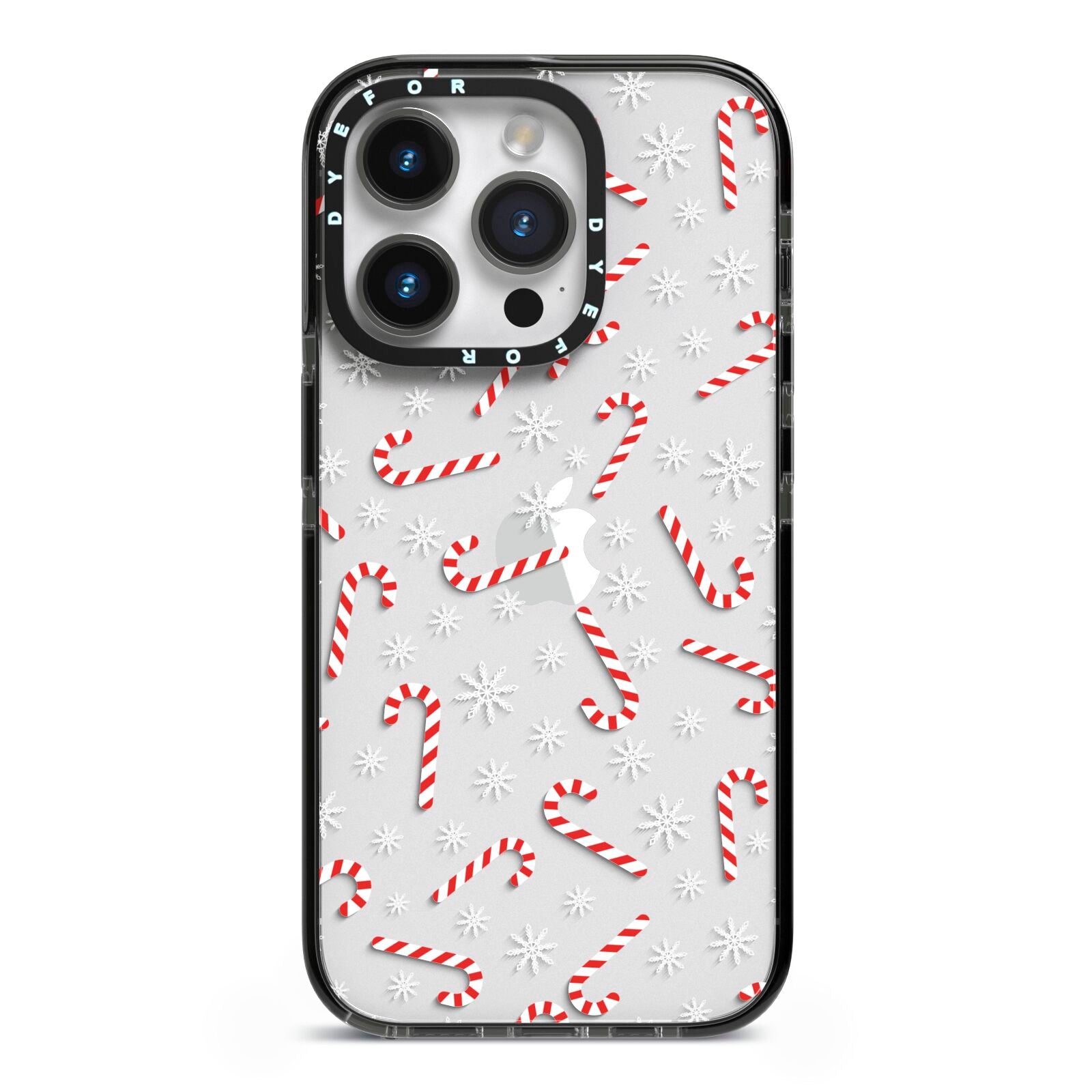 Candy Cane iPhone 14 Pro Black Impact Case on Silver phone