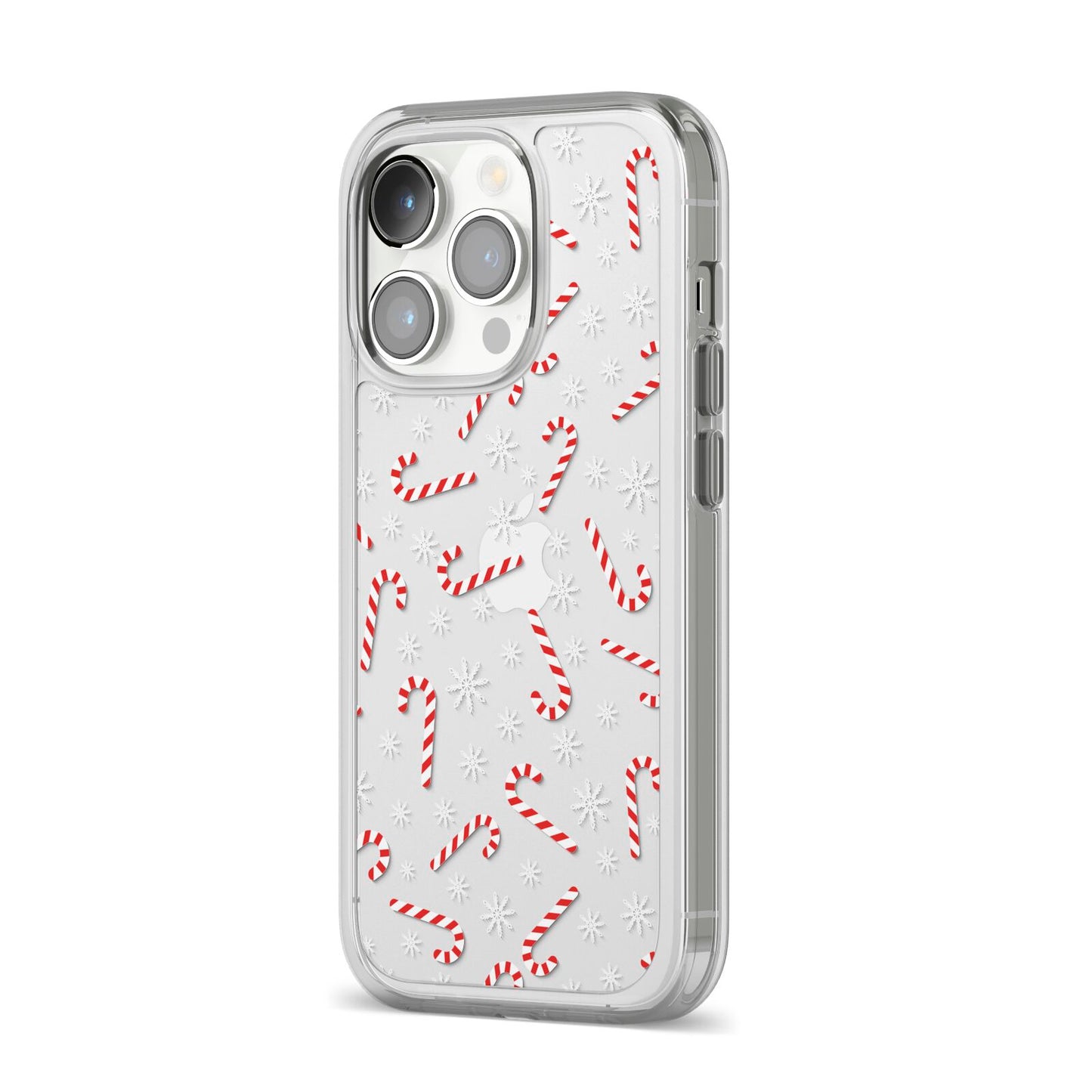 Candy Cane iPhone 14 Pro Clear Tough Case Silver Angled Image