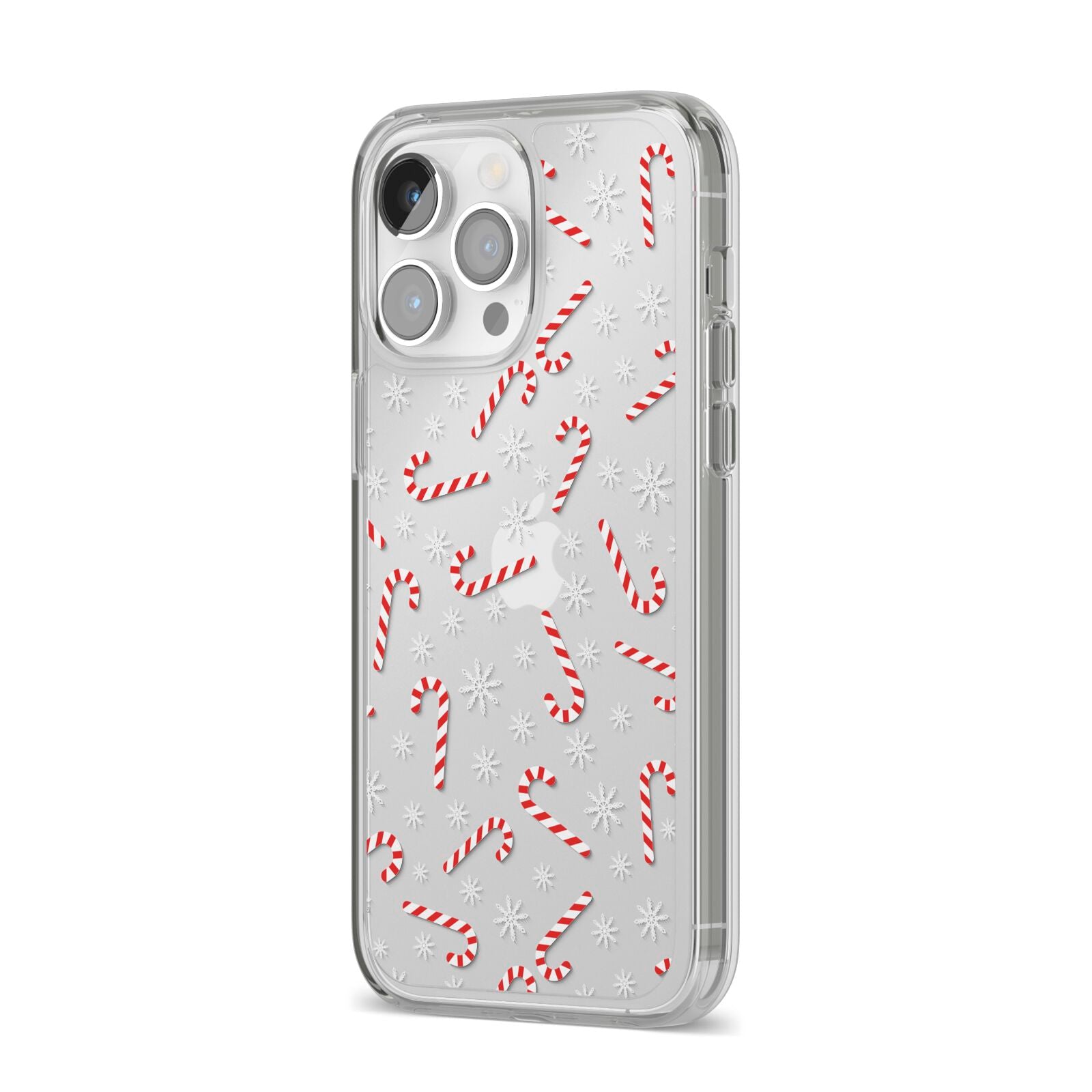 Candy Cane iPhone 14 Pro Max Clear Tough Case Silver Angled Image