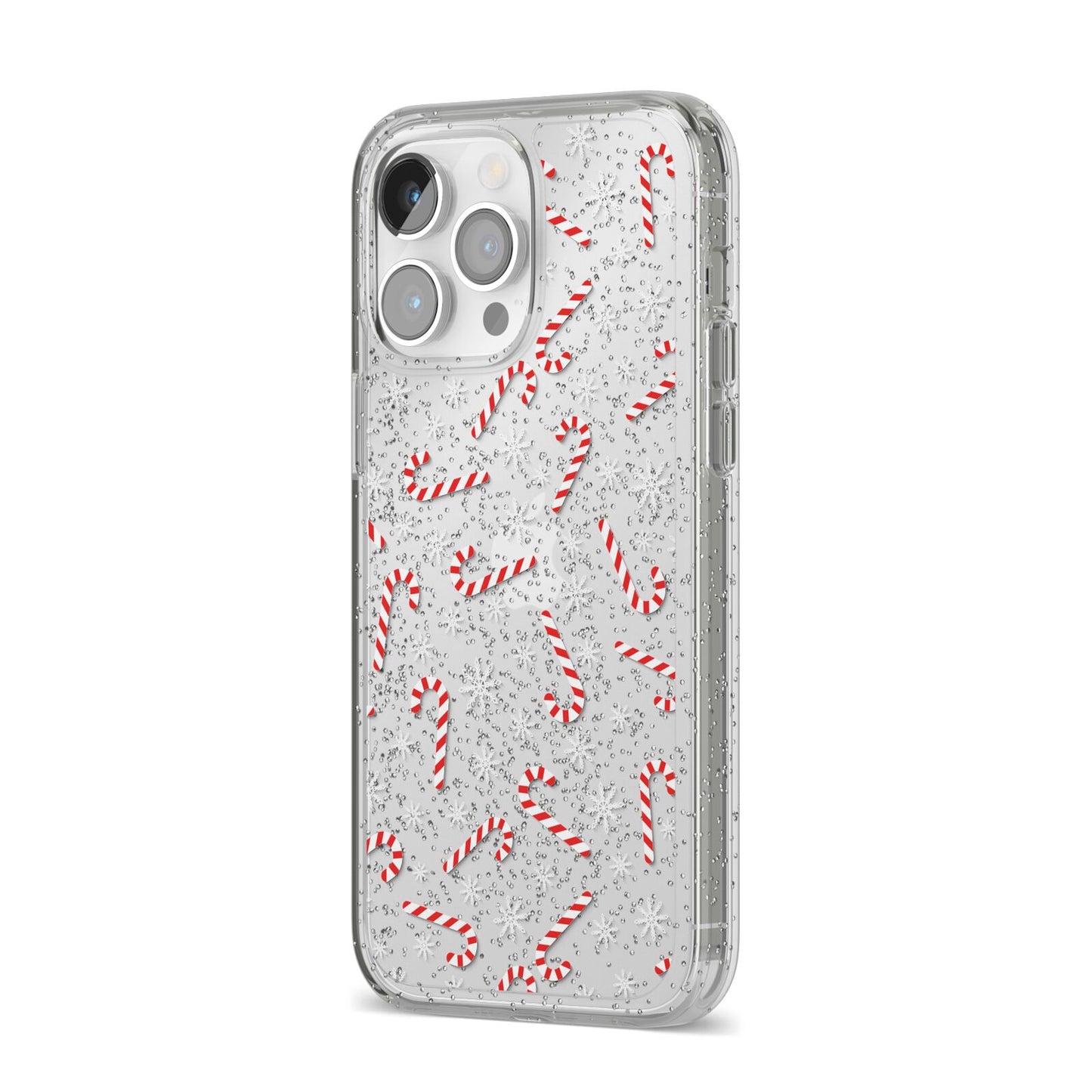 Candy Cane iPhone 14 Pro Max Glitter Tough Case Silver Angled Image