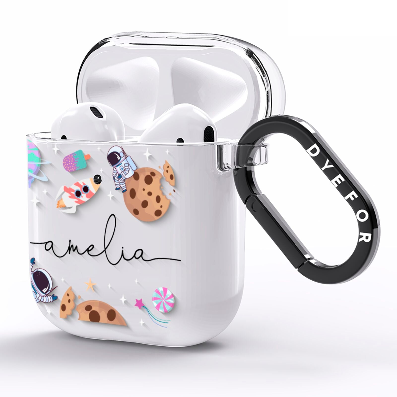 Candyland Galaxy Clear Personalised AirPods Clear Case Side Image