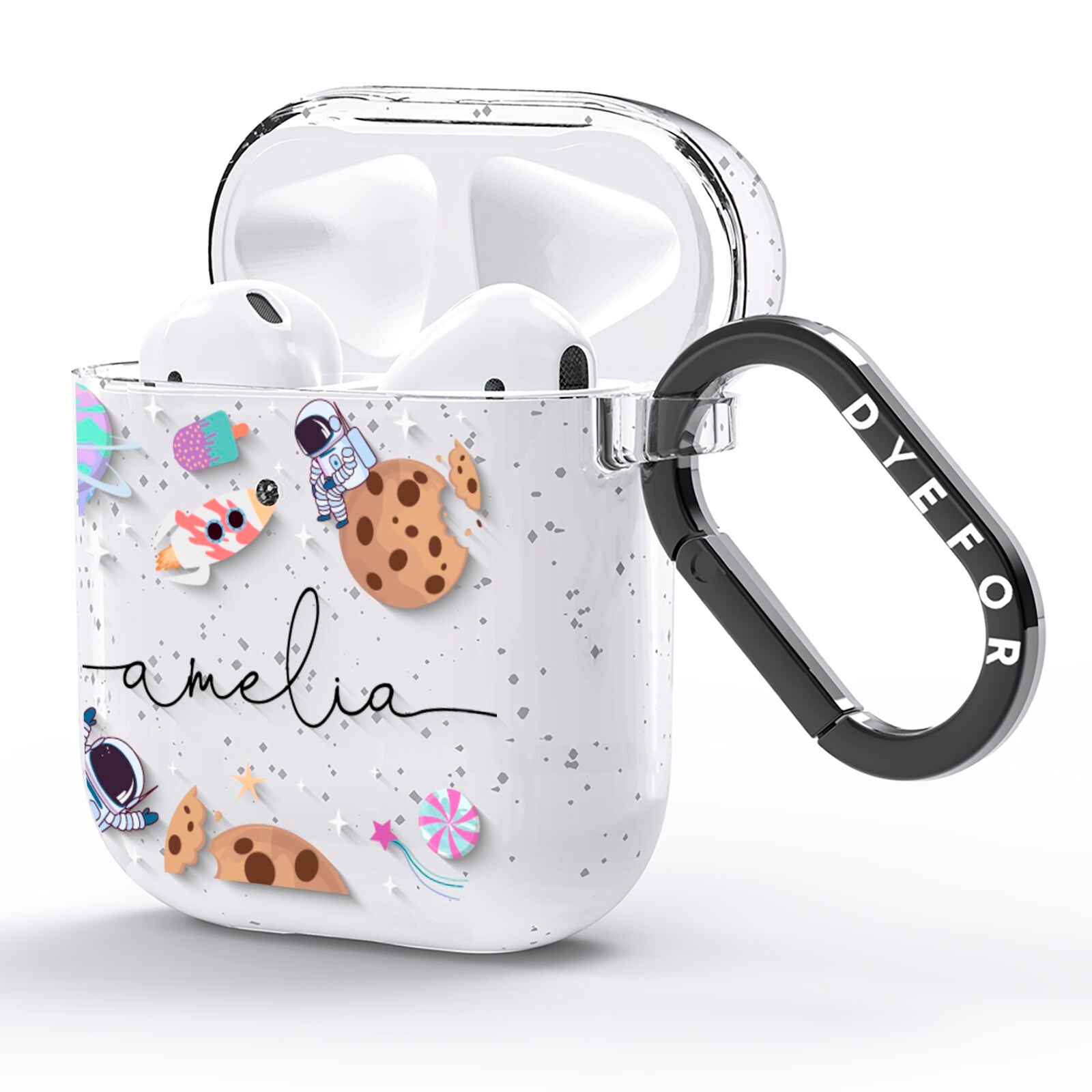 Candyland Galaxy Clear Personalised AirPods Glitter Case Side Image