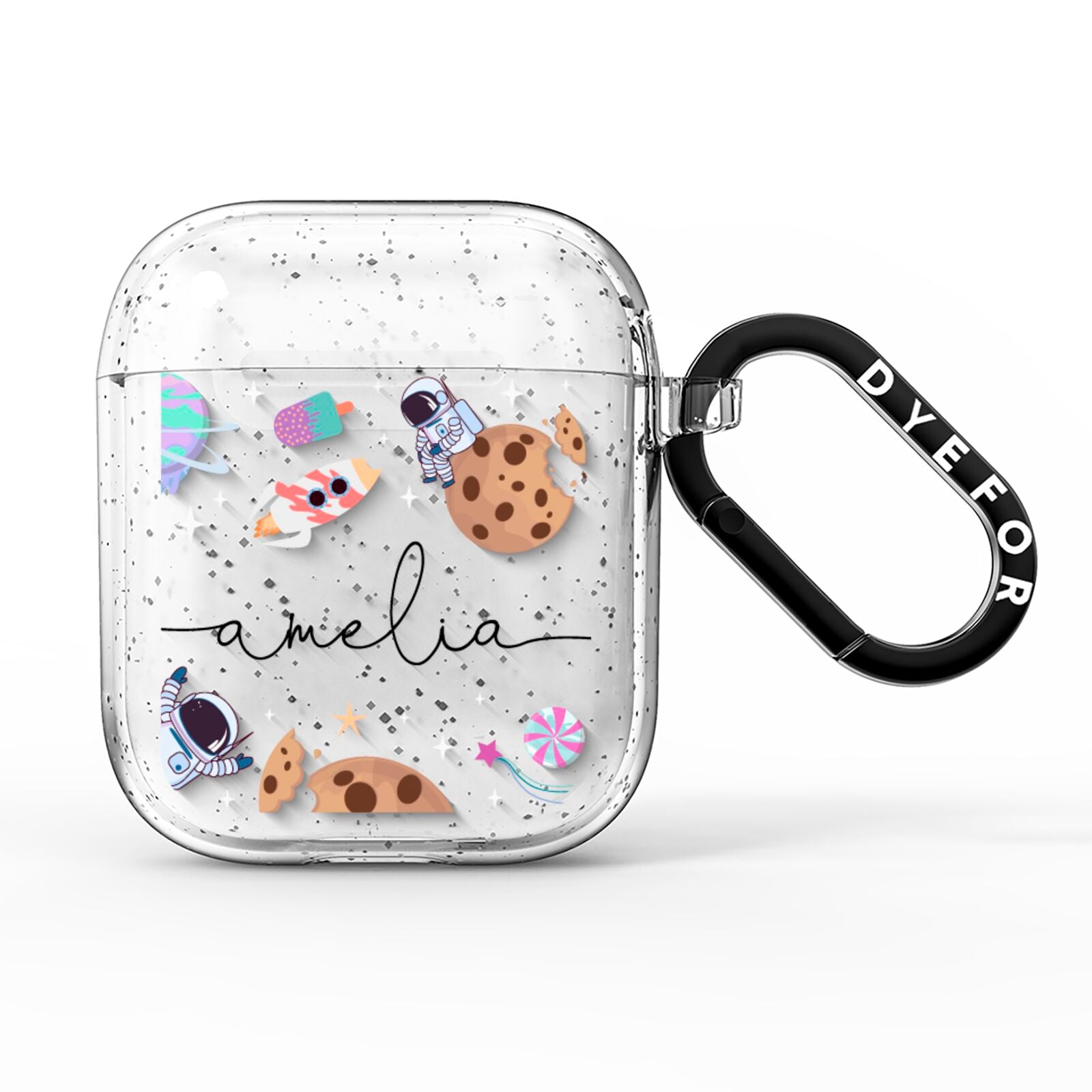 Candyland Galaxy Clear Personalised AirPods Glitter Case