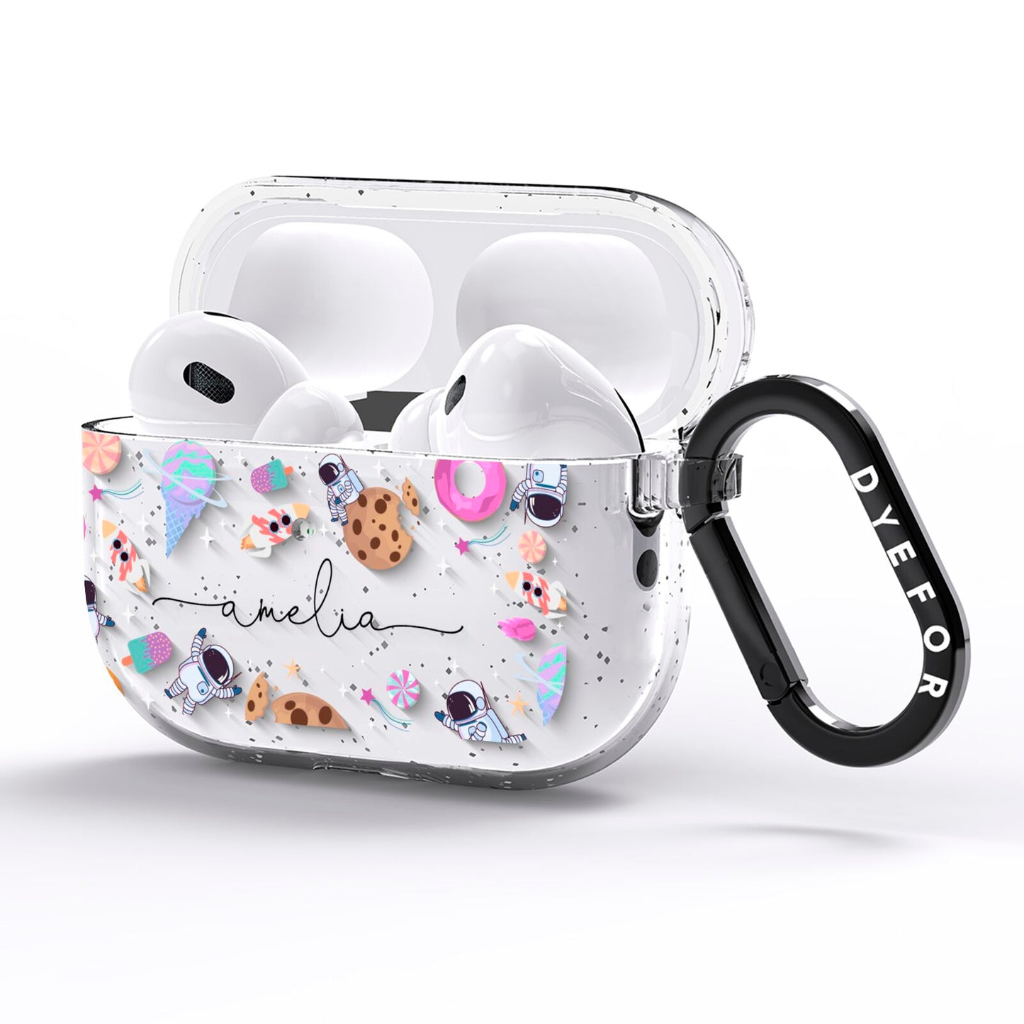 Candyland Galaxy Clear Personalised AirPods Pro Glitter Case Side Image