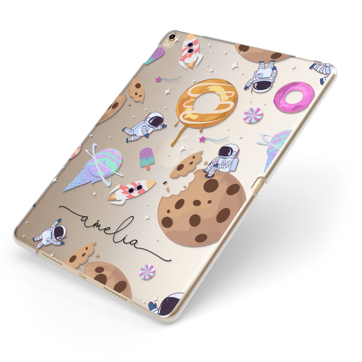 Candyland Galaxy Clear Personalised Apple iPad Case on Gold iPad Side View