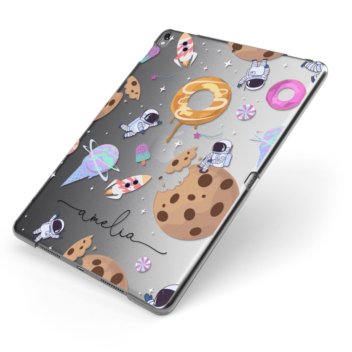 Candyland Galaxy Clear Personalised Apple iPad Case on Grey iPad Side View