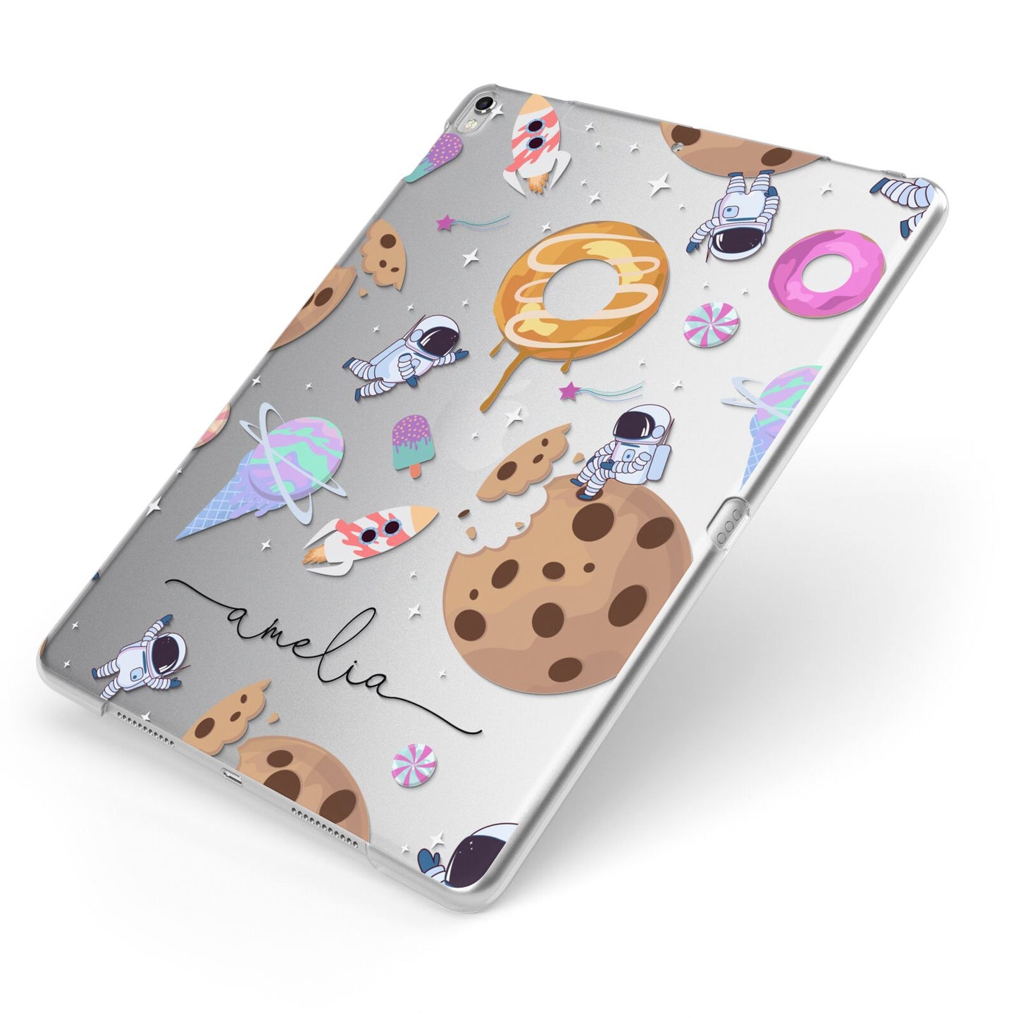 Candyland Galaxy Clear Personalised Apple iPad Case on Silver iPad Side View