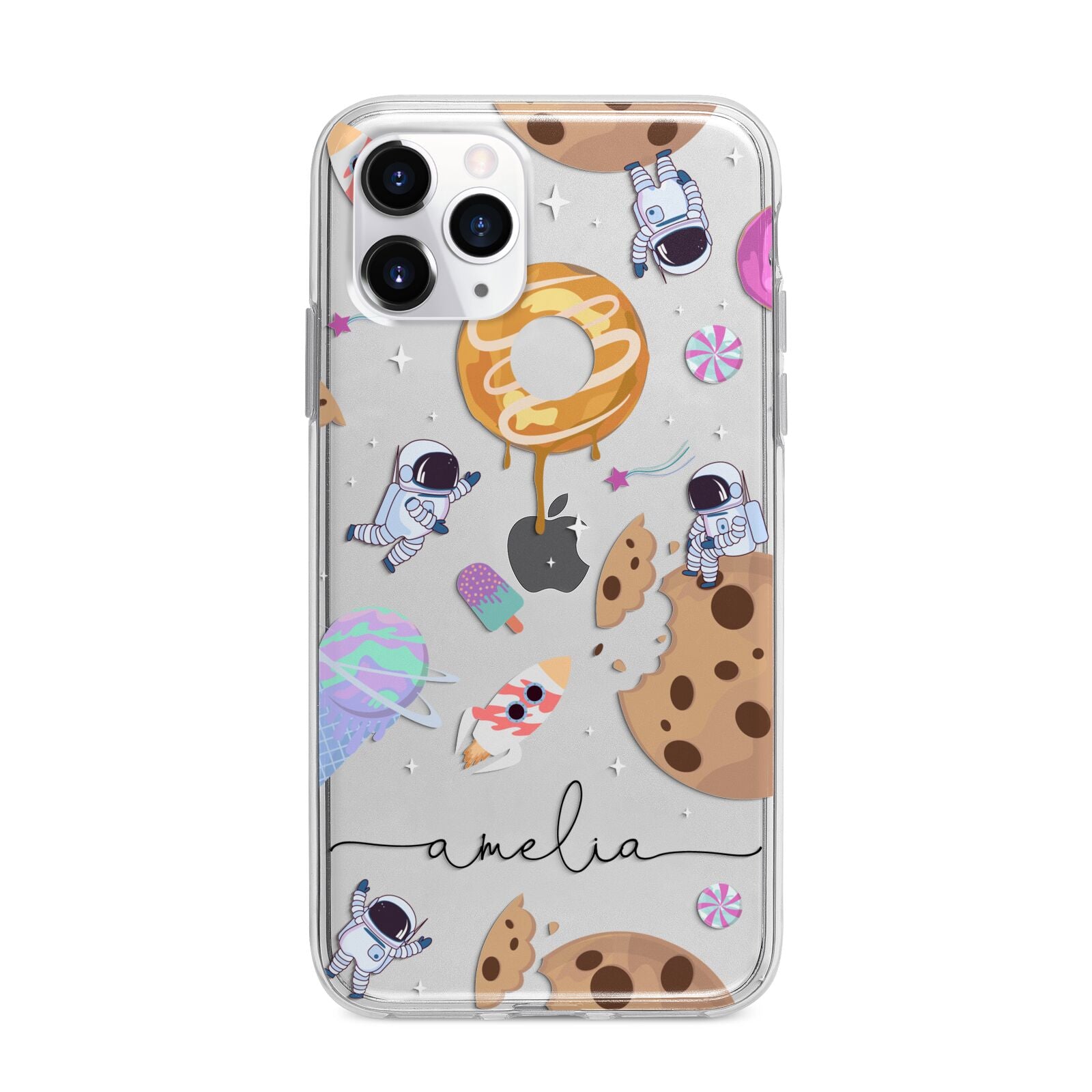 Candyland Galaxy Clear Personalised Apple iPhone 11 Pro Max in Silver with Bumper Case