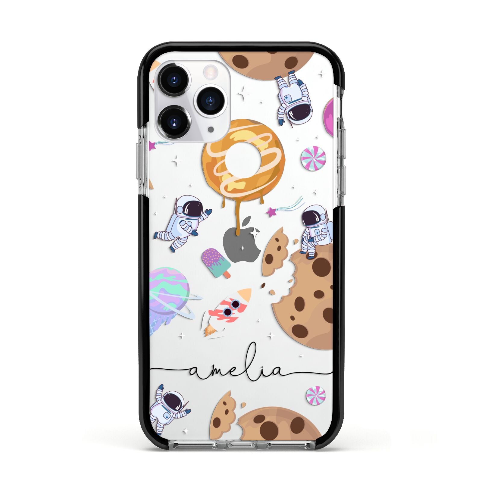Candyland Galaxy Clear Personalised Apple iPhone 11 Pro in Silver with Black Impact Case