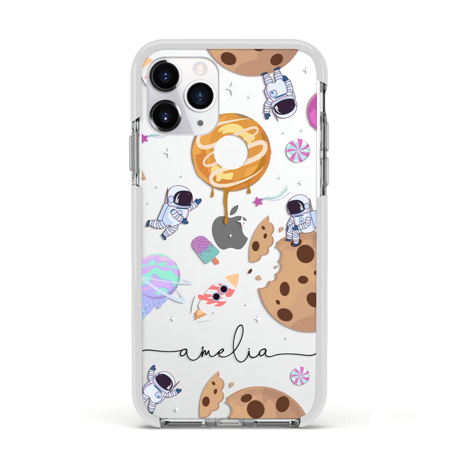 Candyland Galaxy Clear Personalised Apple iPhone 11 Pro in Silver with White Impact Case
