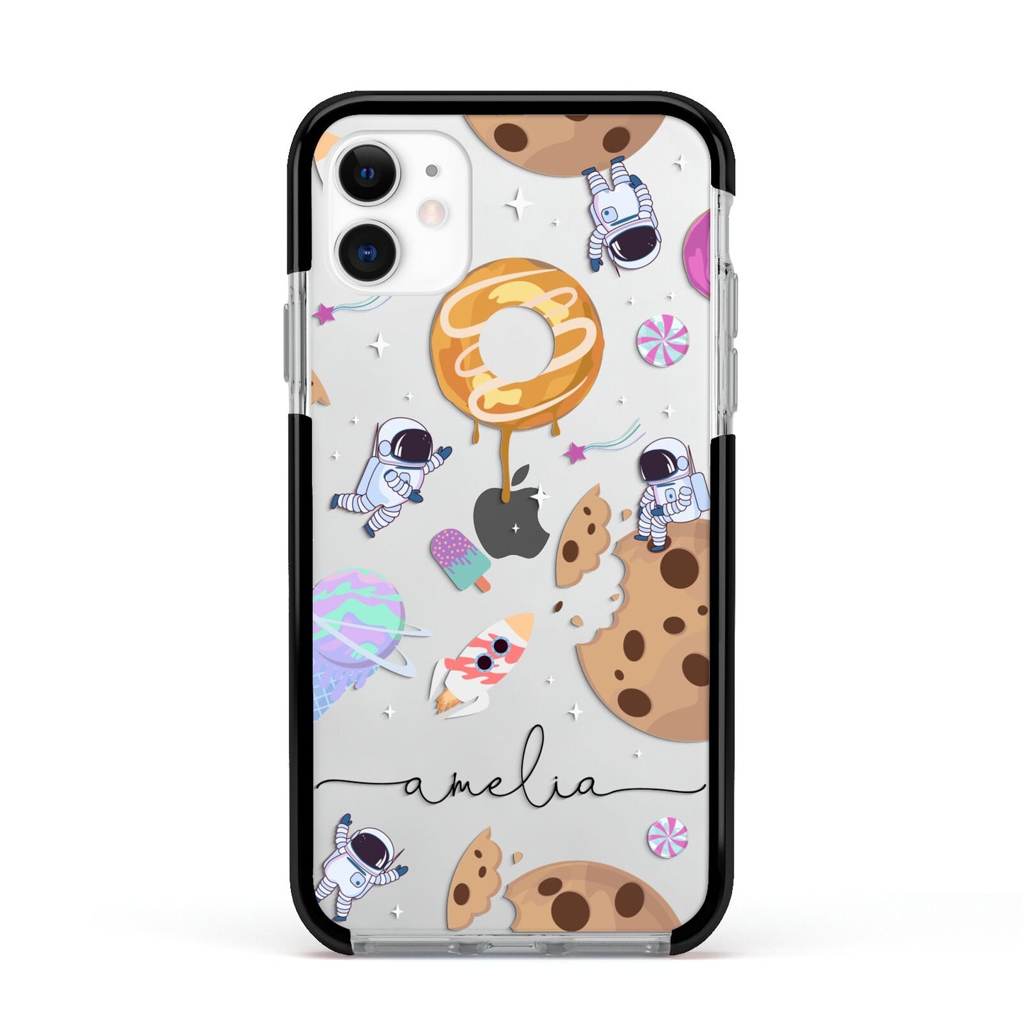 Candyland Galaxy Clear Personalised Apple iPhone 11 in White with Black Impact Case