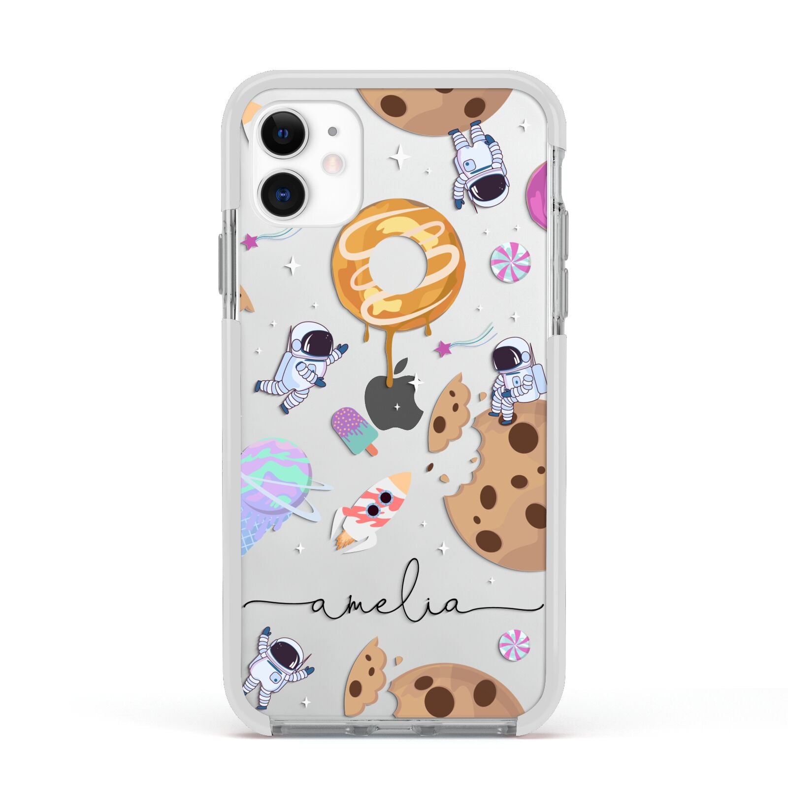 Candyland Galaxy Clear Personalised Apple iPhone 11 in White with White Impact Case