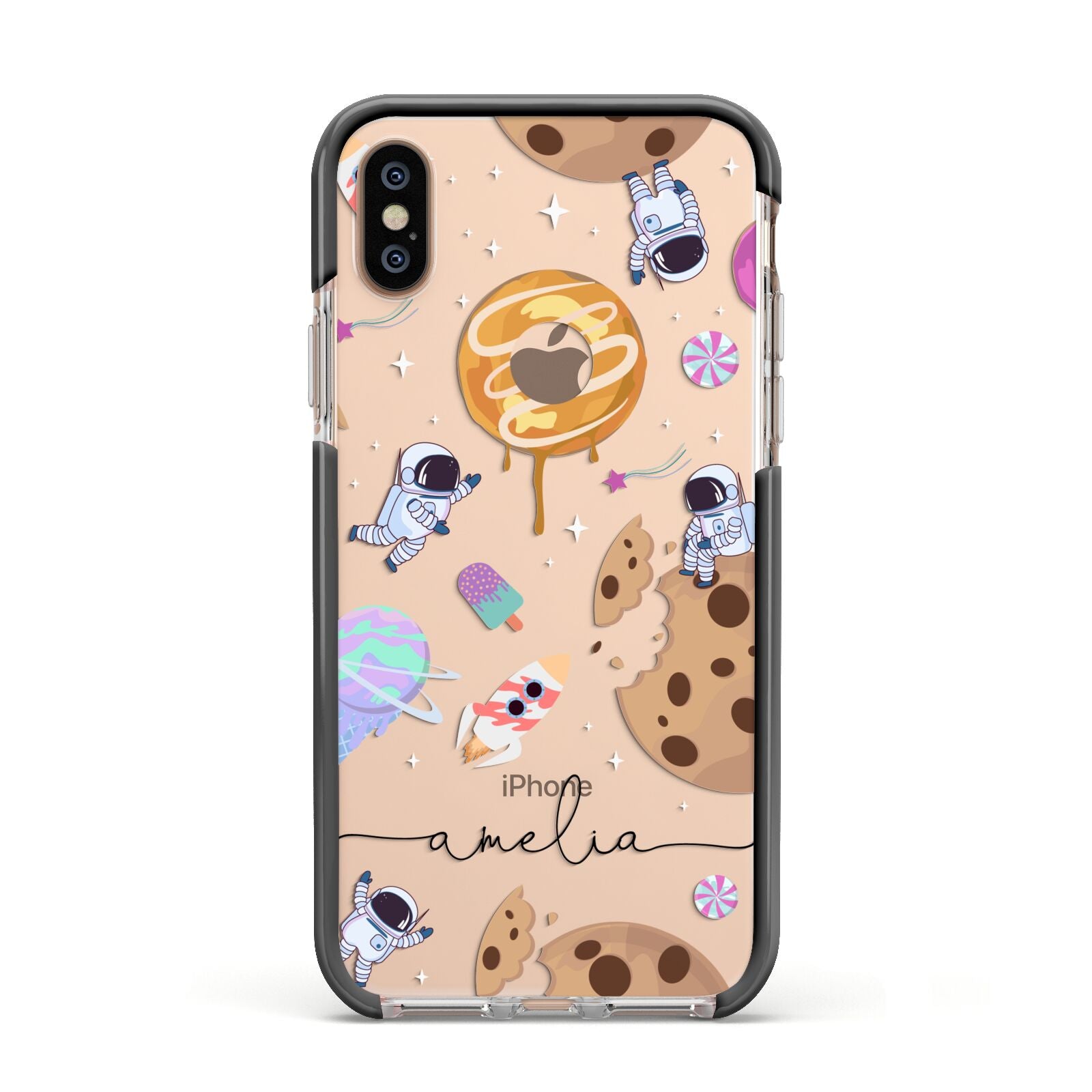 Candyland Galaxy Clear Personalised Apple iPhone Xs Impact Case Black Edge on Gold Phone