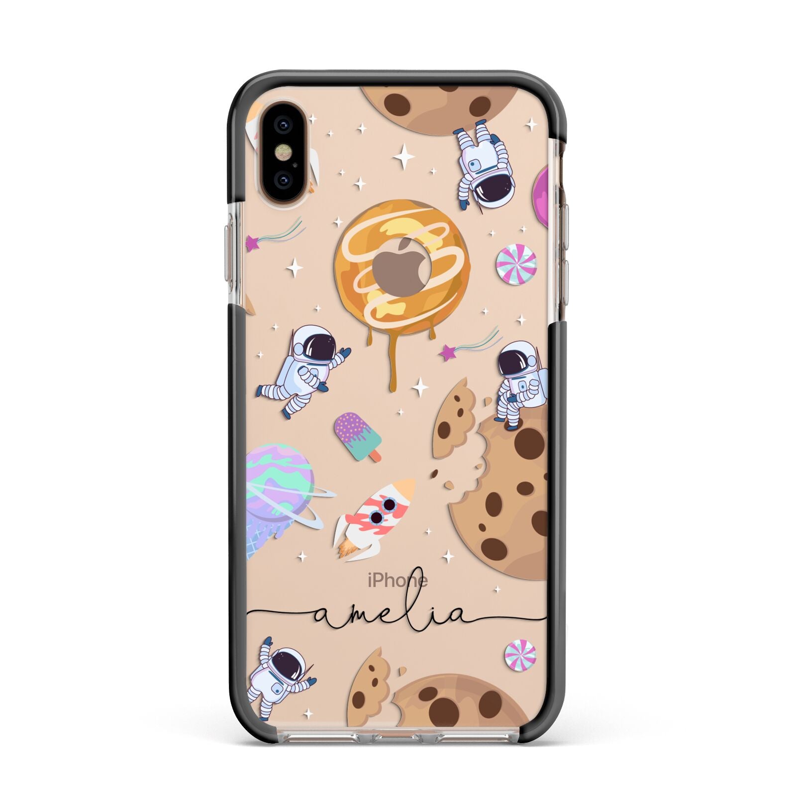 Candyland Galaxy Clear Personalised Apple iPhone Xs Max Impact Case Black Edge on Gold Phone