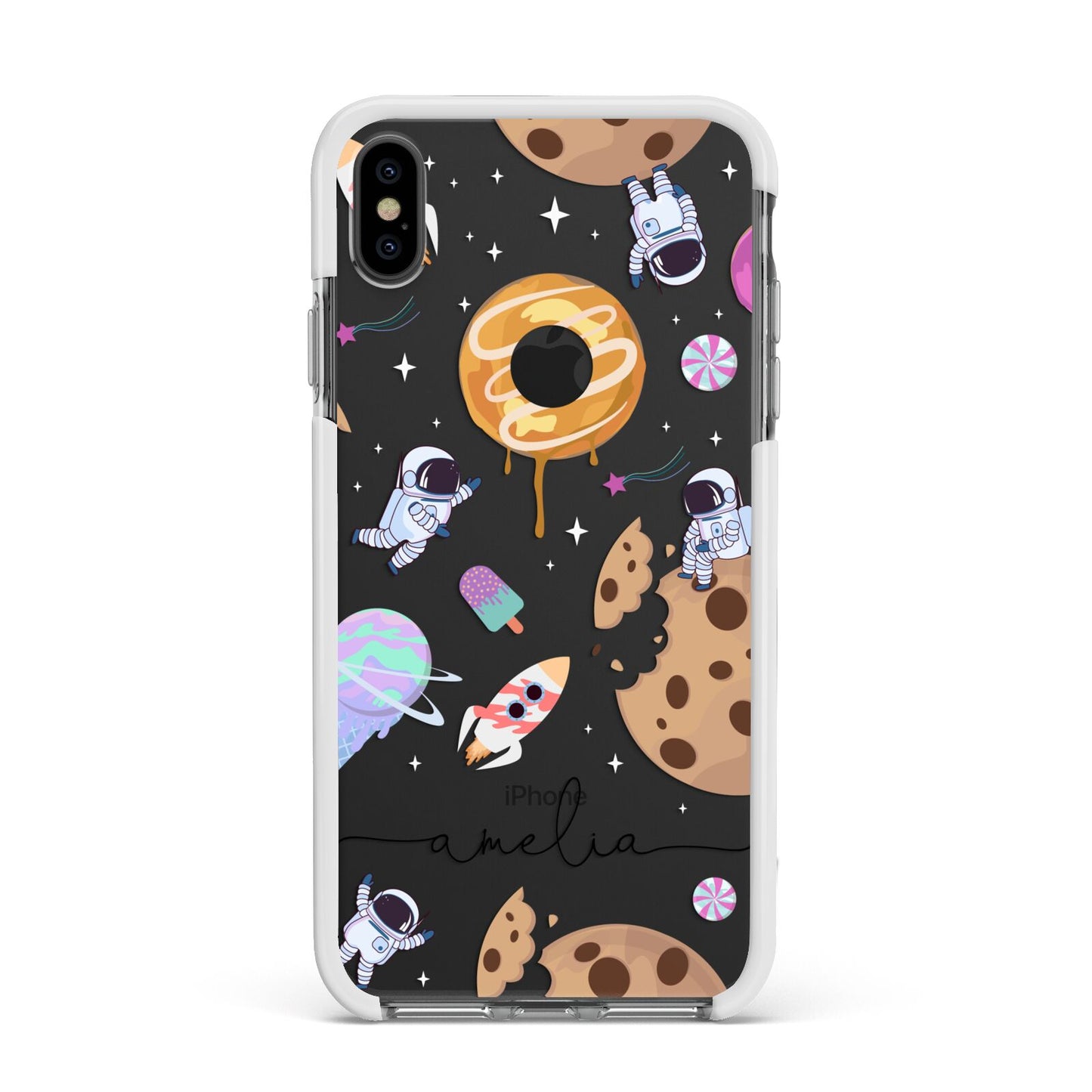 Candyland Galaxy Clear Personalised Apple iPhone Xs Max Impact Case White Edge on Black Phone