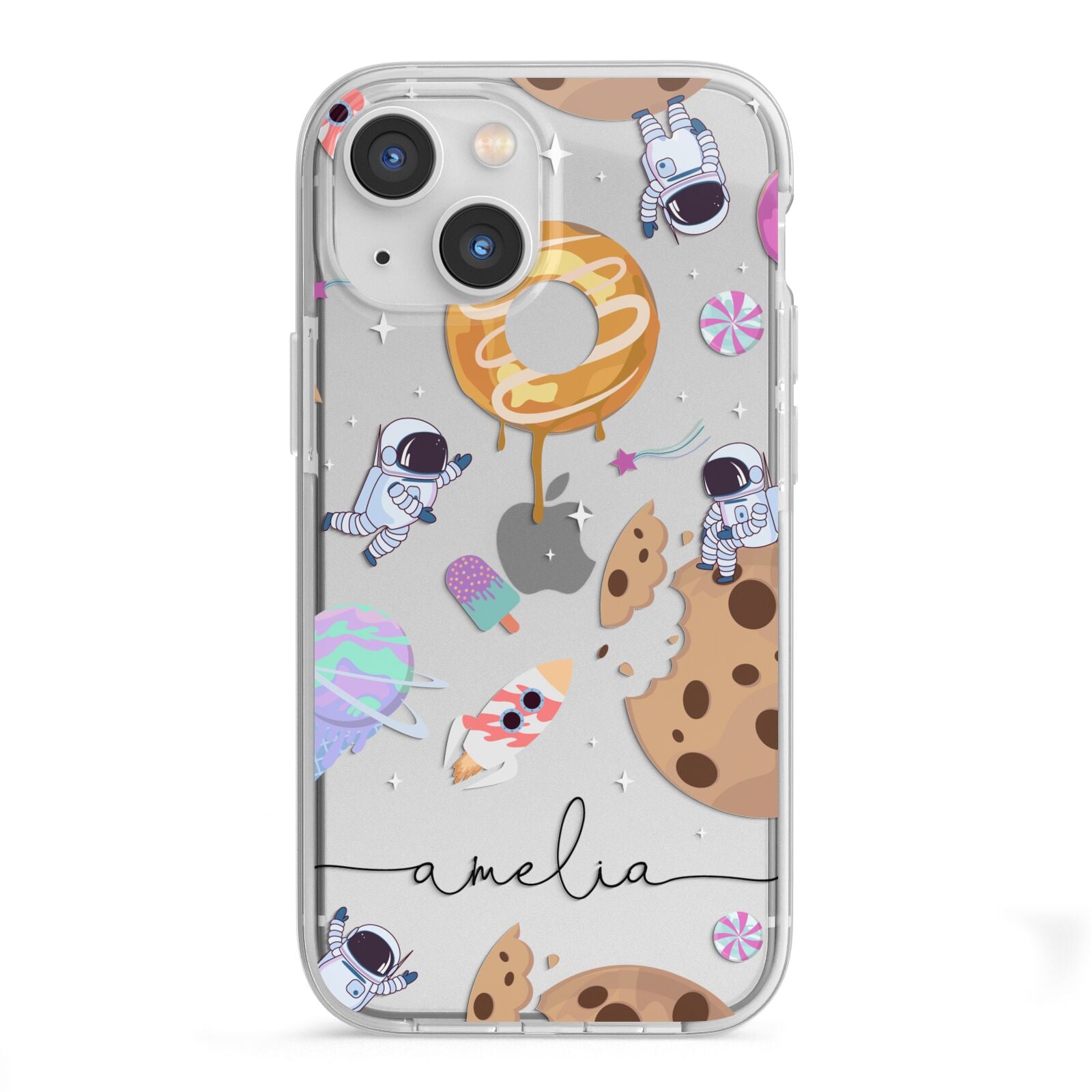 Candyland Galaxy Clear Personalised iPhone 13 Mini TPU Impact Case with White Edges