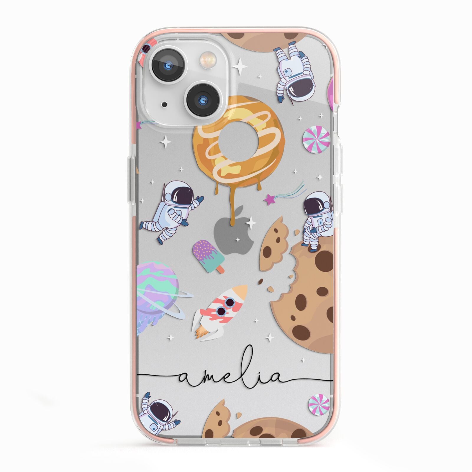 Candyland Galaxy Clear Personalised iPhone 13 TPU Impact Case with Pink Edges