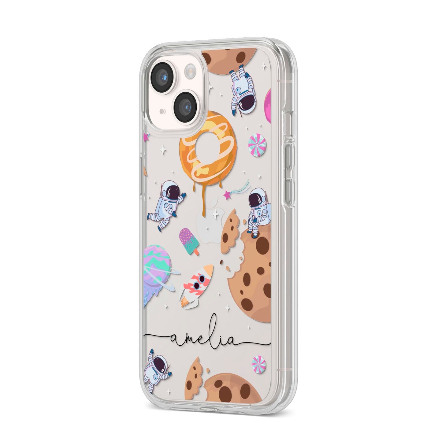 Candyland Galaxy Clear Personalised iPhone 14 Clear Tough Case Starlight Angled Image