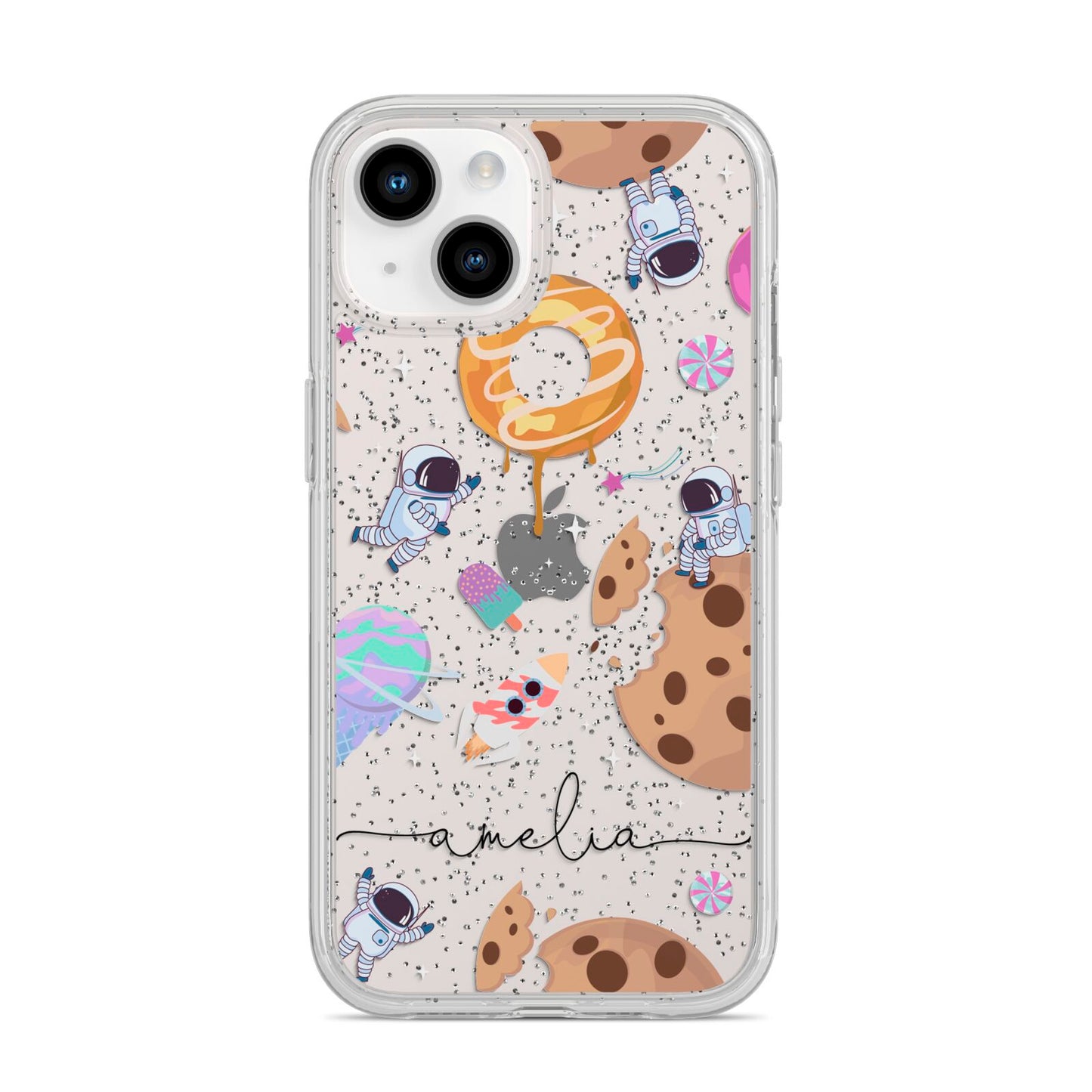 Candyland Galaxy Clear Personalised iPhone 14 Glitter Tough Case Starlight