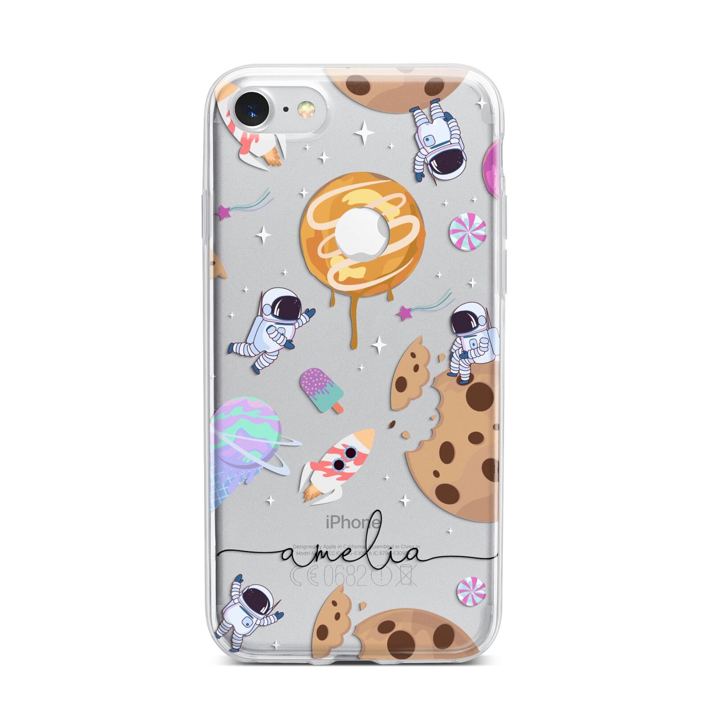 Candyland Galaxy Clear Personalised iPhone 7 Bumper Case on Silver iPhone