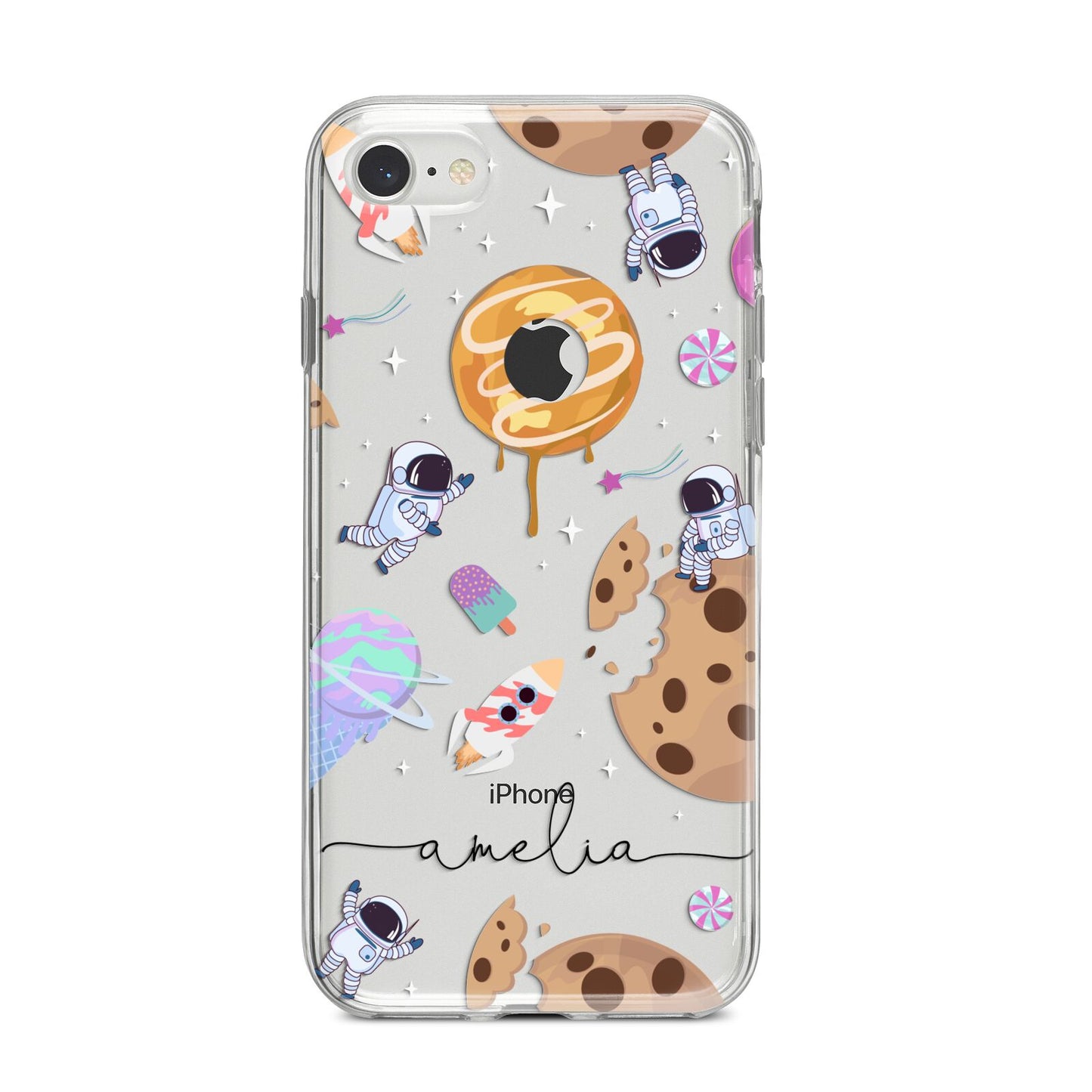 Candyland Galaxy Clear Personalised iPhone 8 Bumper Case on Silver iPhone