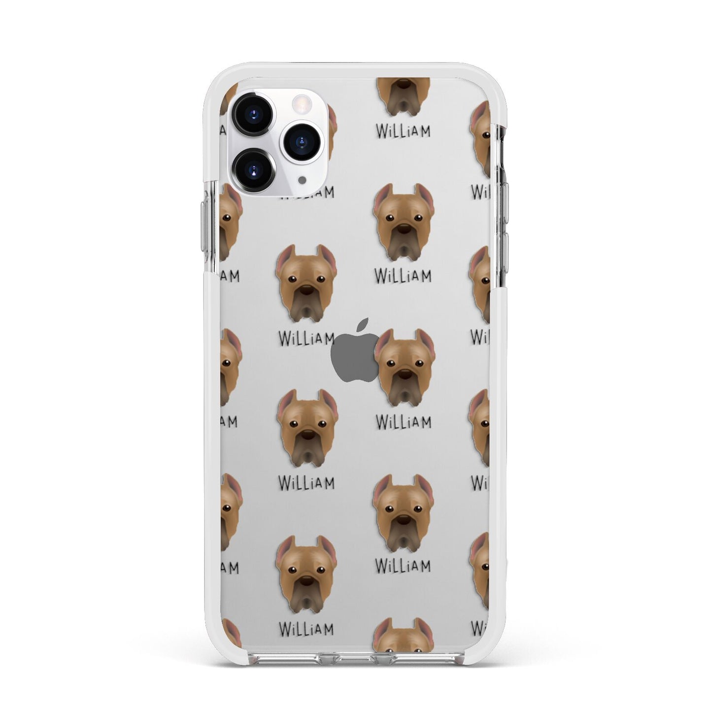 Cane Corso Italiano Icon with Name Apple iPhone 11 Pro Max in Silver with White Impact Case