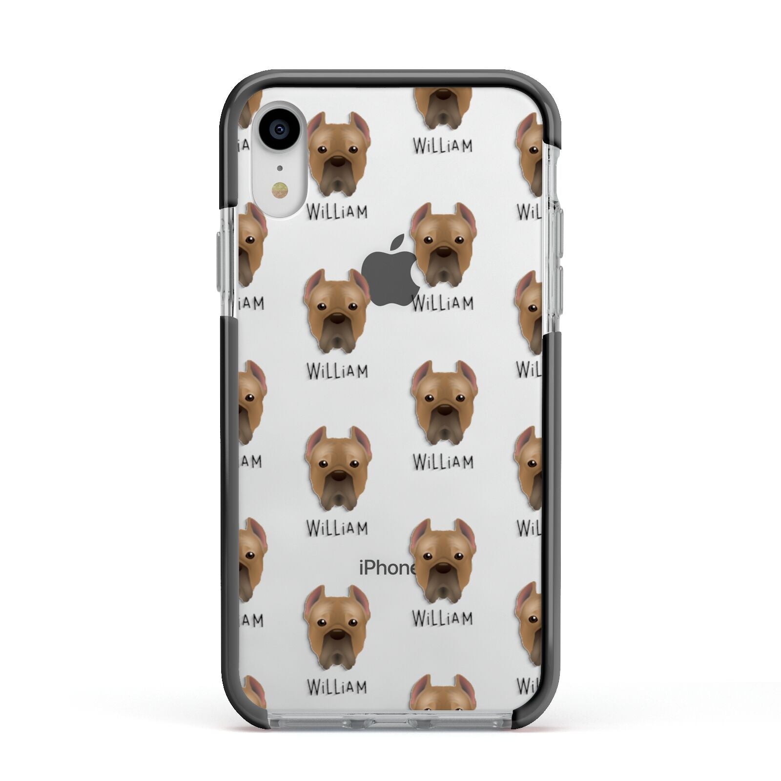 Cane Corso Italiano Icon with Name Apple iPhone XR Impact Case Black Edge on Silver Phone