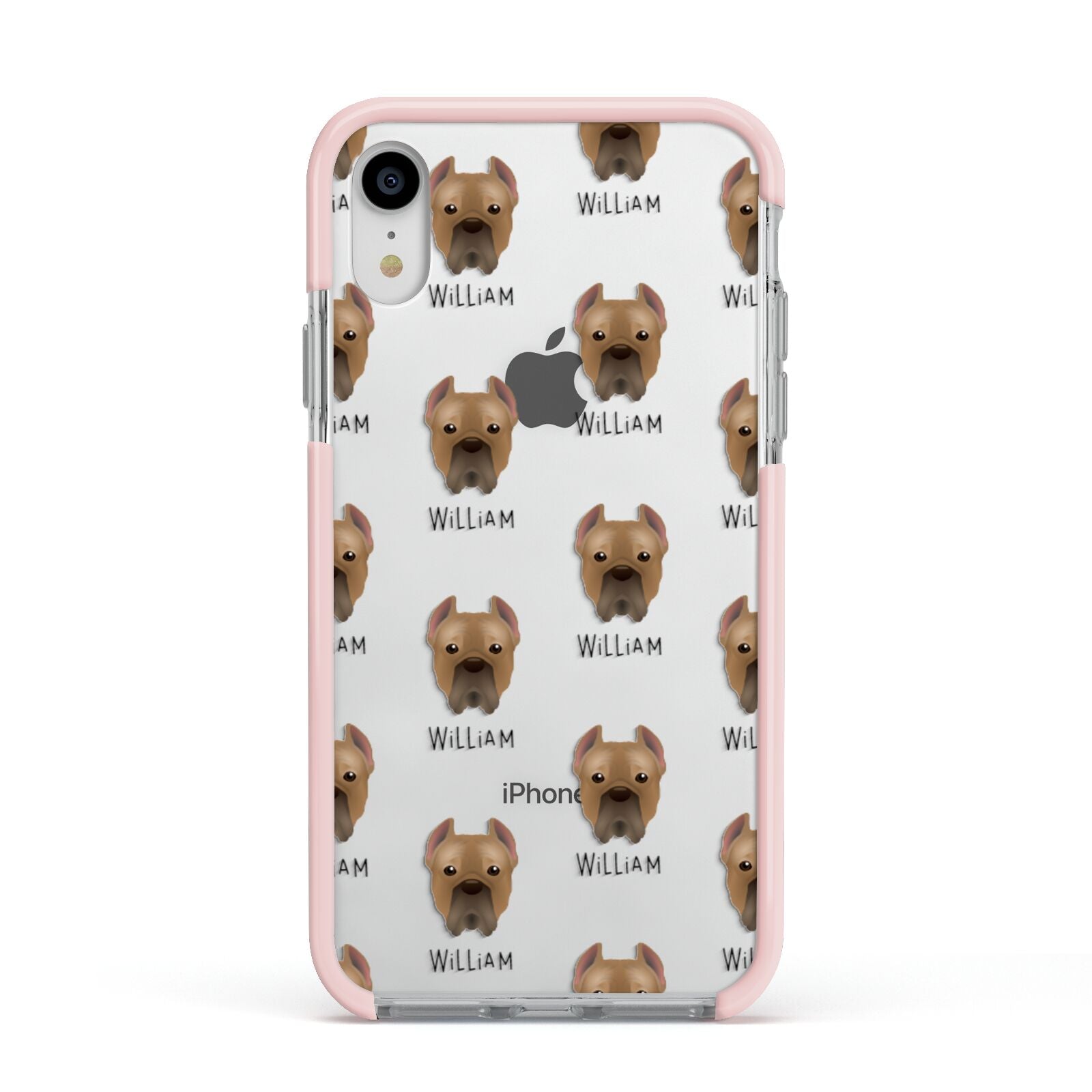 Cane Corso Italiano Icon with Name Apple iPhone XR Impact Case Pink Edge on Silver Phone