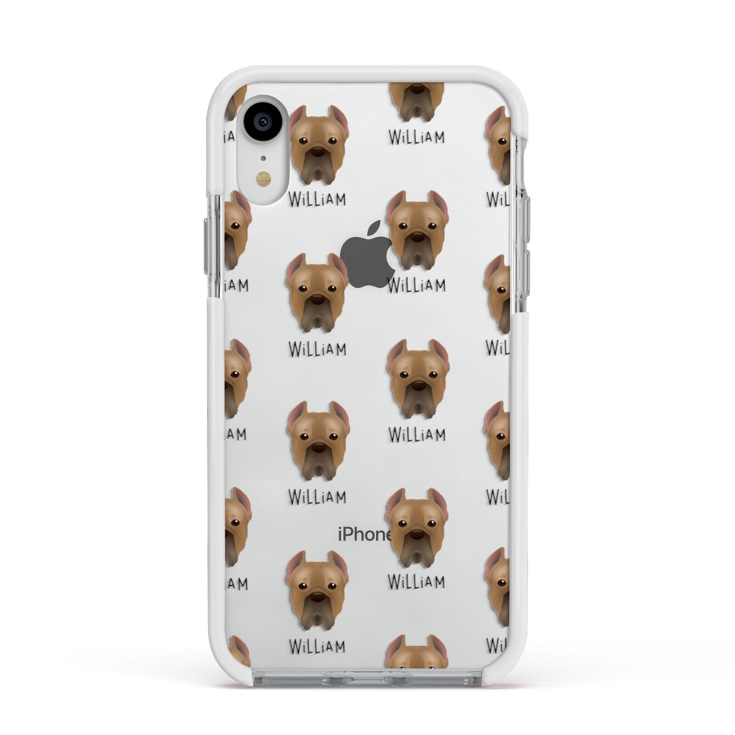Cane Corso Italiano Icon with Name Apple iPhone XR Impact Case White Edge on Silver Phone