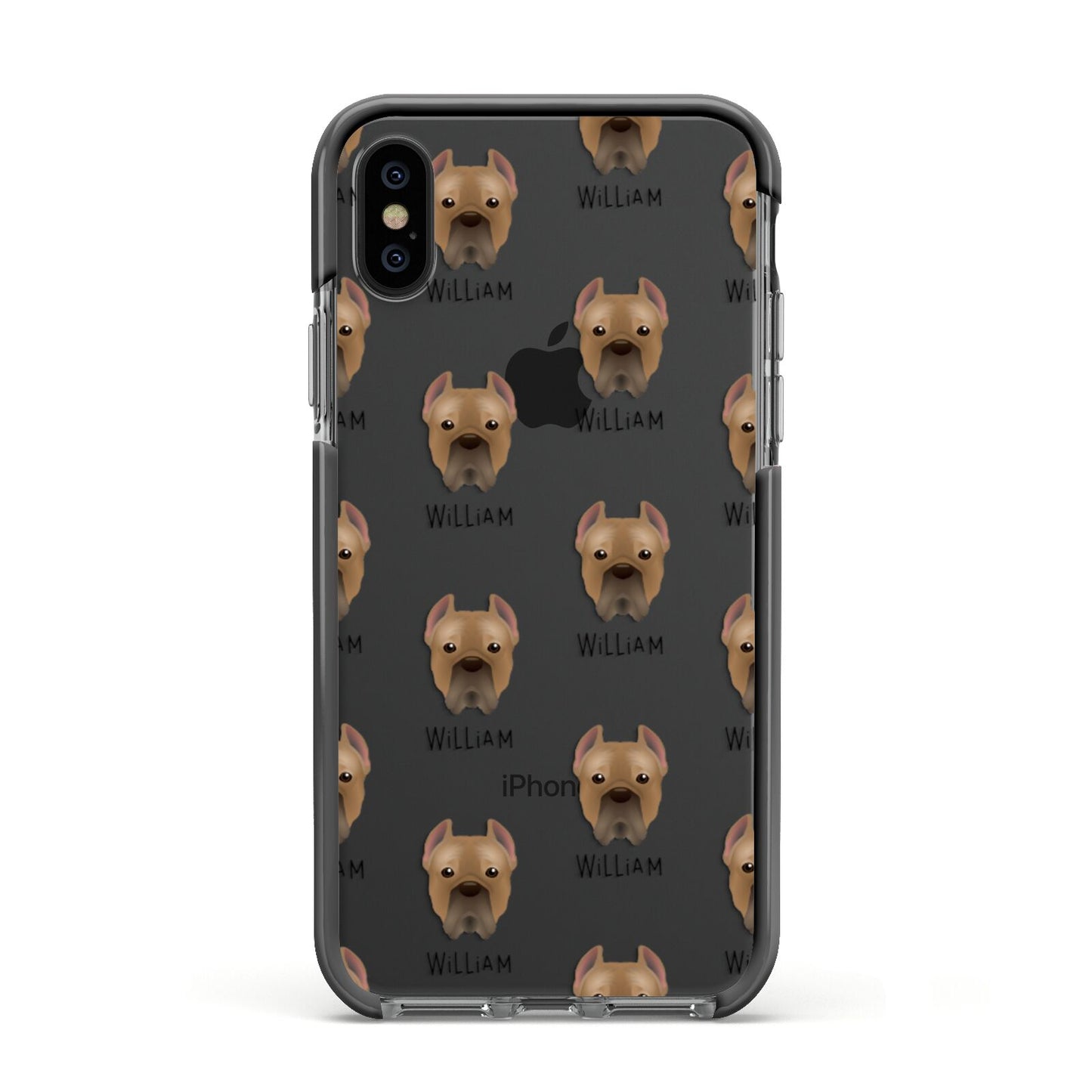 Cane Corso Italiano Icon with Name Apple iPhone Xs Impact Case Black Edge on Black Phone