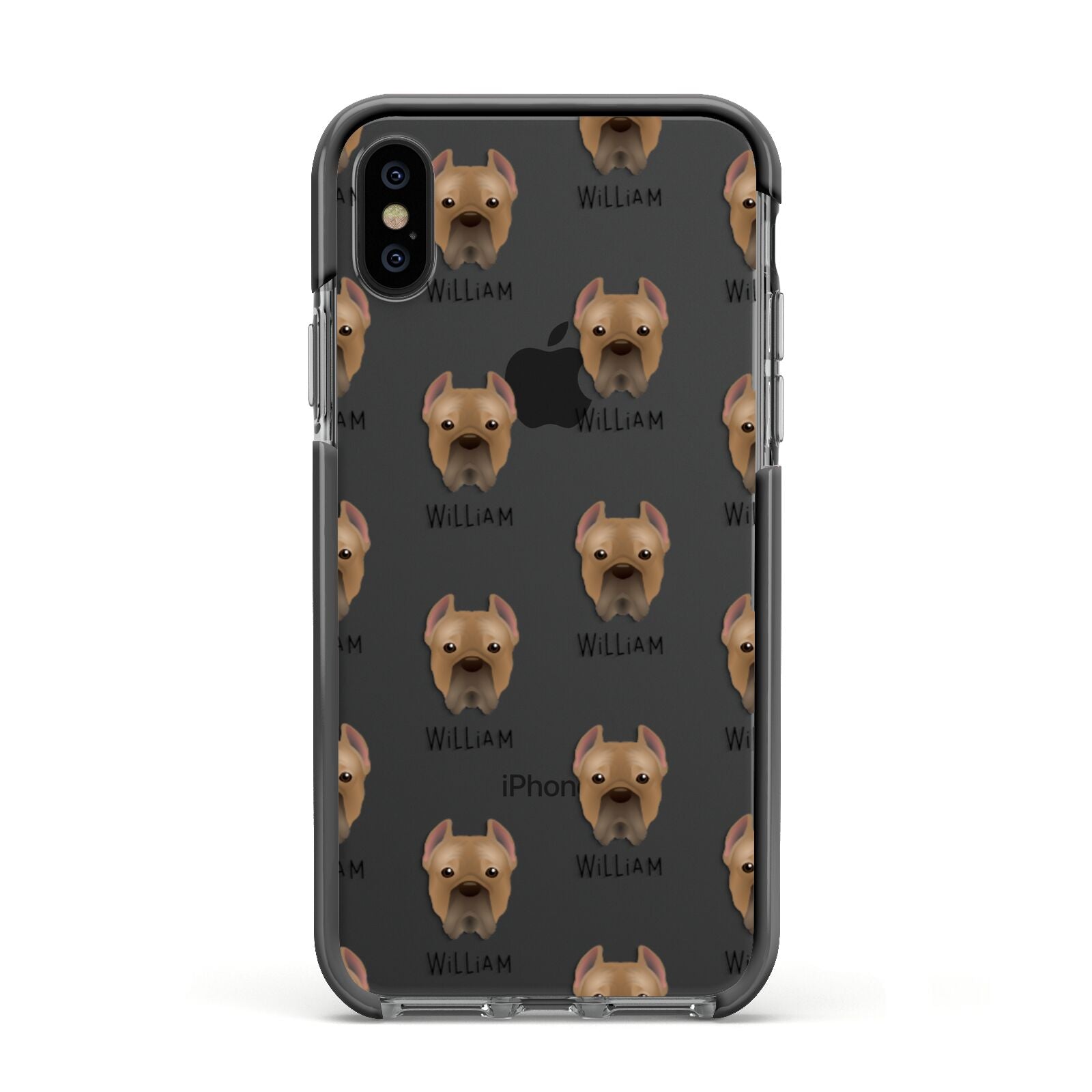 Cane Corso Italiano Icon with Name Apple iPhone Xs Impact Case Black Edge on Black Phone