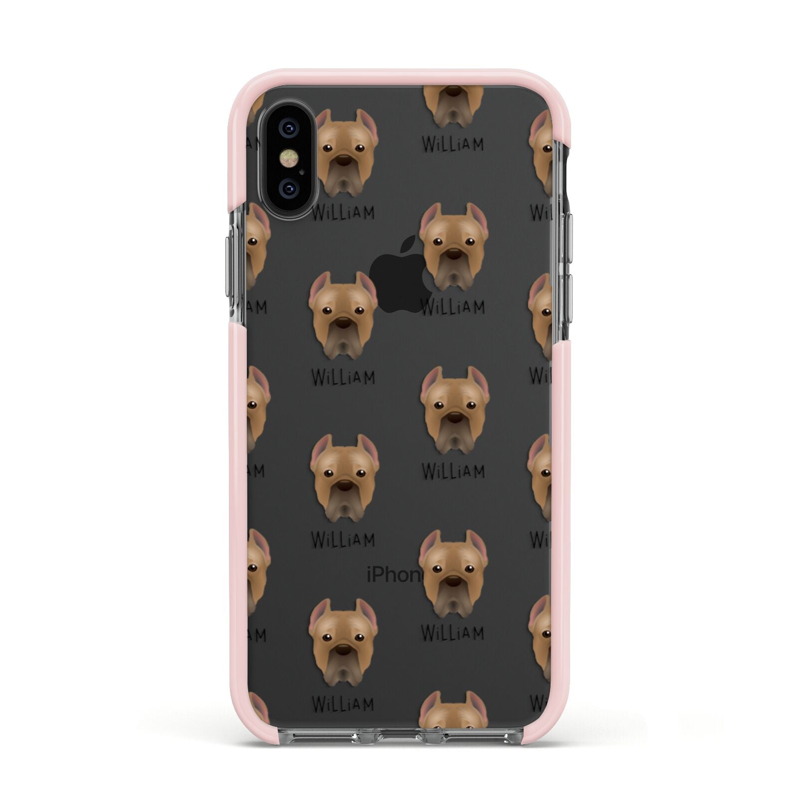 Cane Corso Italiano Icon with Name Apple iPhone Xs Impact Case Pink Edge on Black Phone