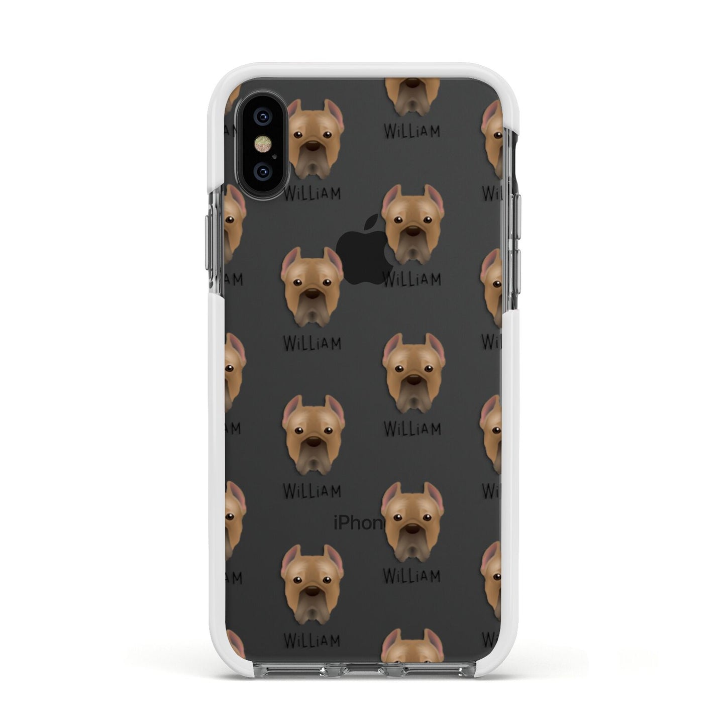 Cane Corso Italiano Icon with Name Apple iPhone Xs Impact Case White Edge on Black Phone