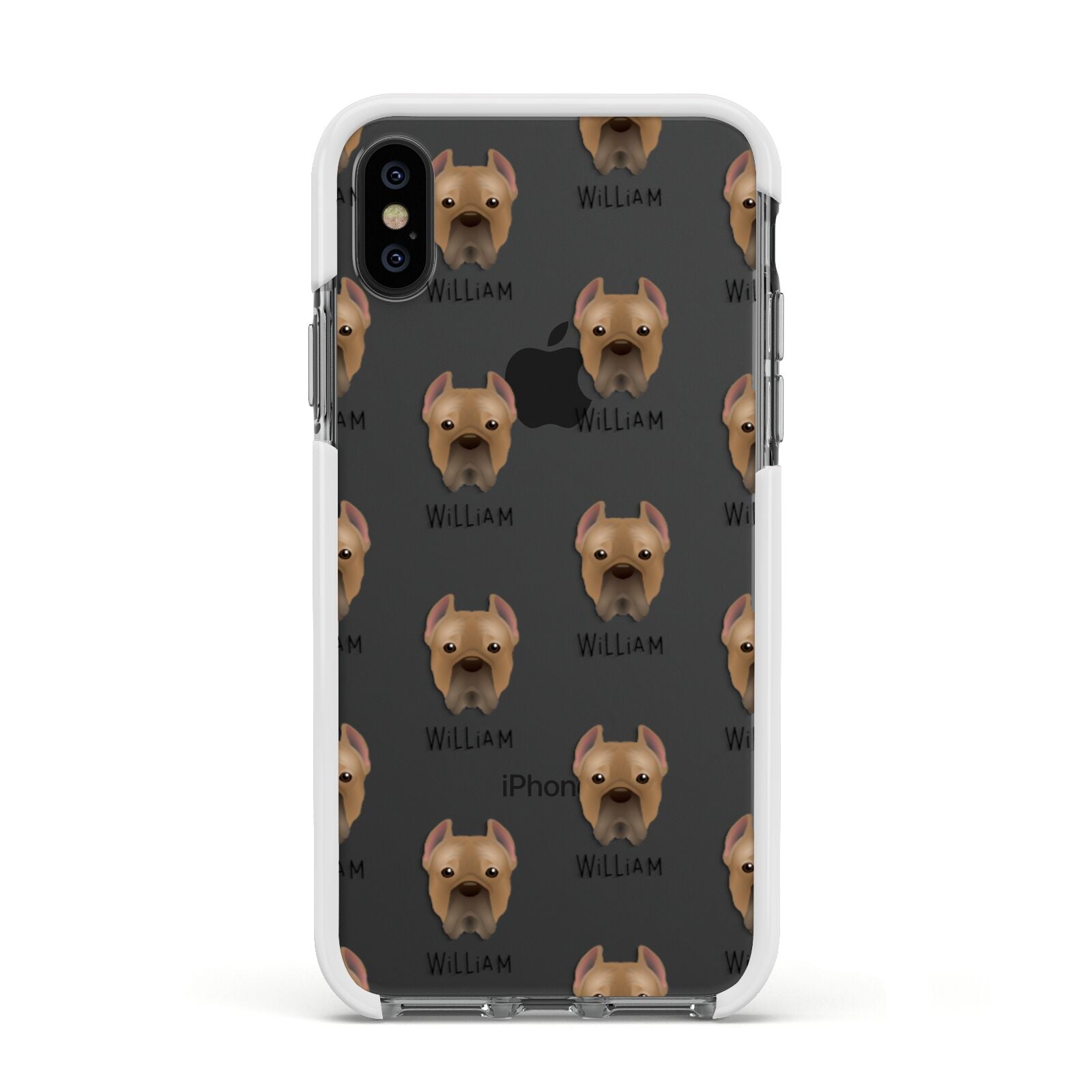 Cane Corso Italiano Icon with Name Apple iPhone Xs Impact Case White Edge on Black Phone