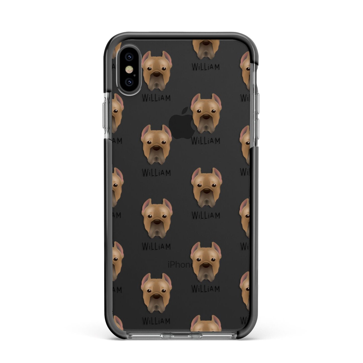 Cane Corso Italiano Icon with Name Apple iPhone Xs Max Impact Case Black Edge on Black Phone