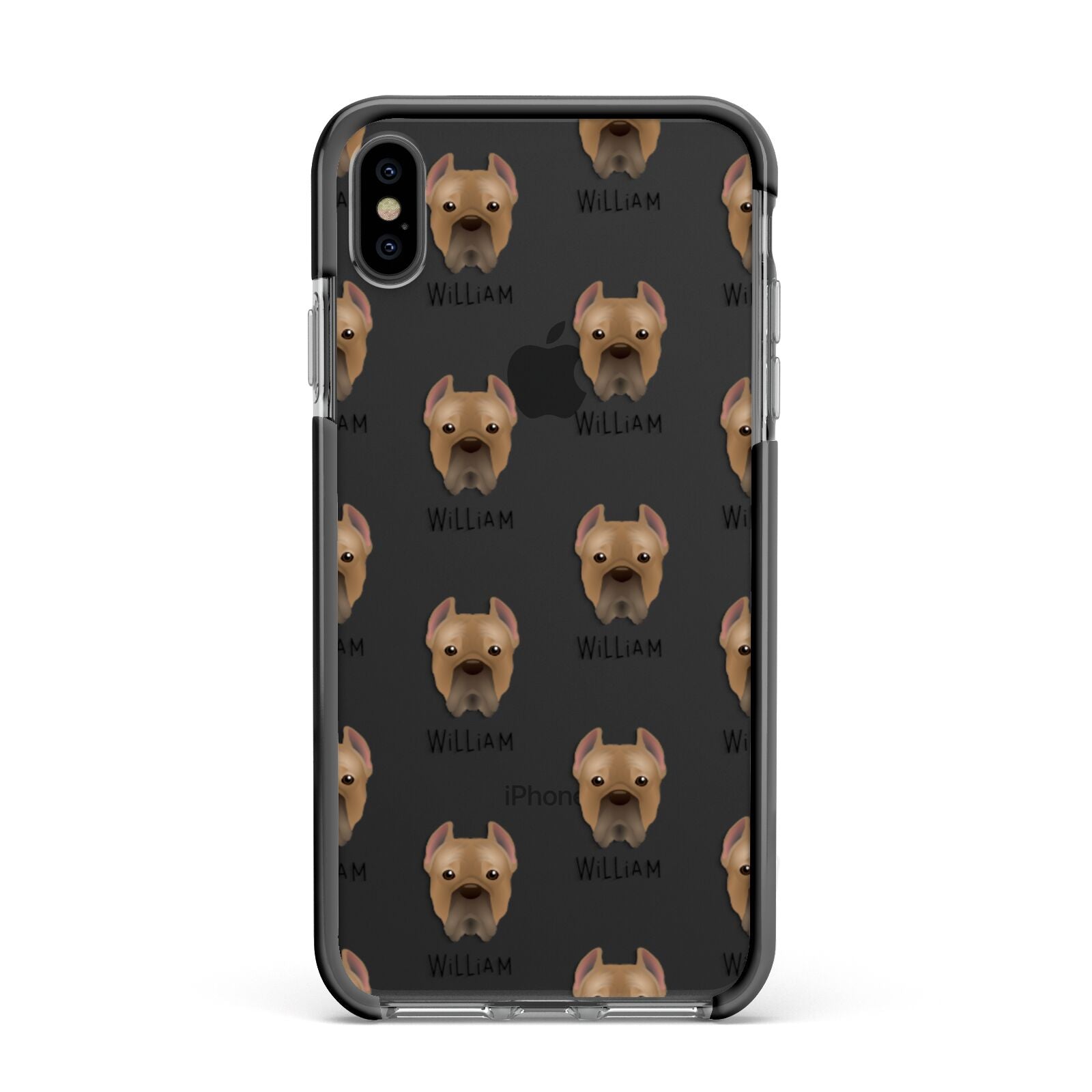 Cane Corso Italiano Icon with Name Apple iPhone Xs Max Impact Case Black Edge on Black Phone