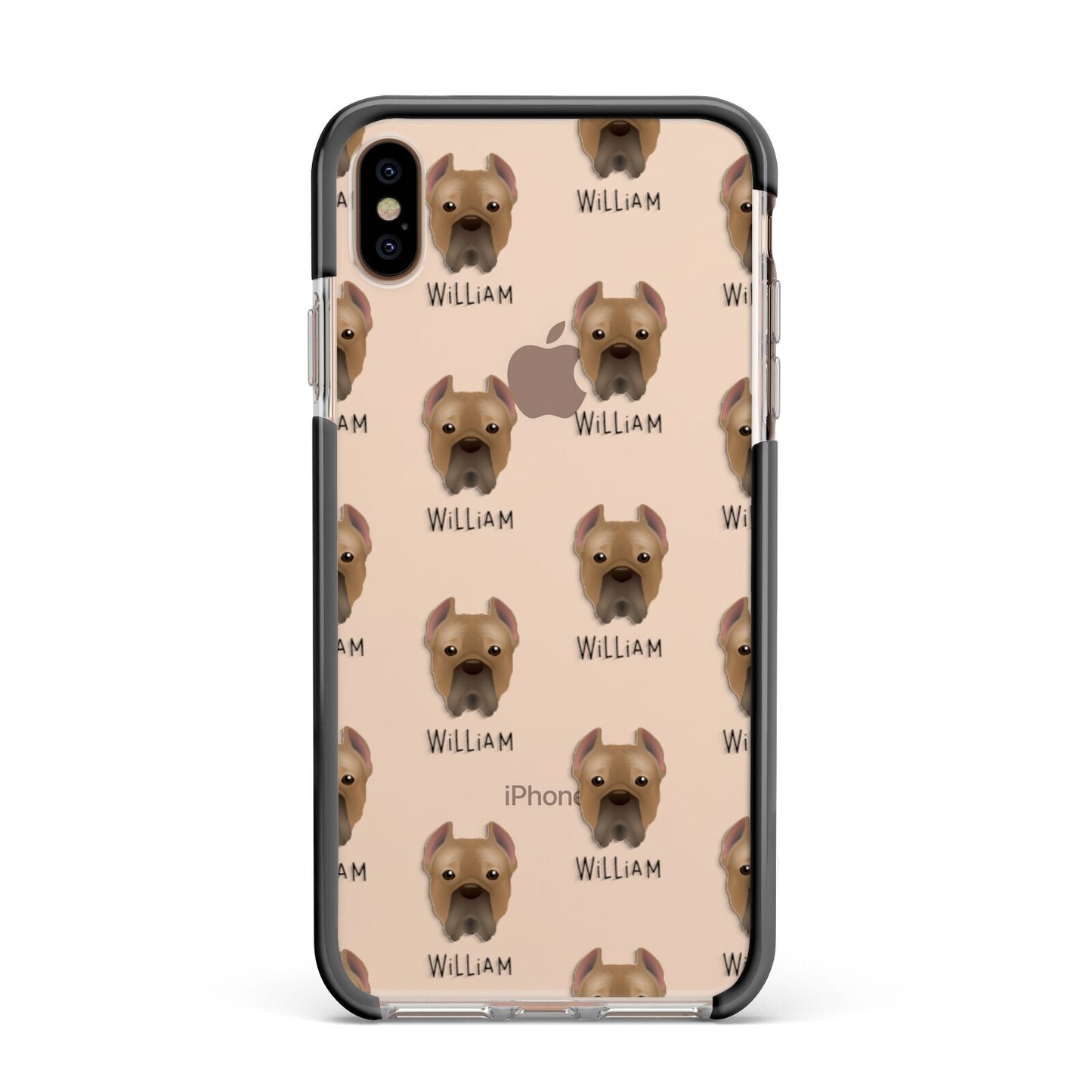 Cane Corso Italiano Icon with Name Apple iPhone Xs Max Impact Case Black Edge on Gold Phone