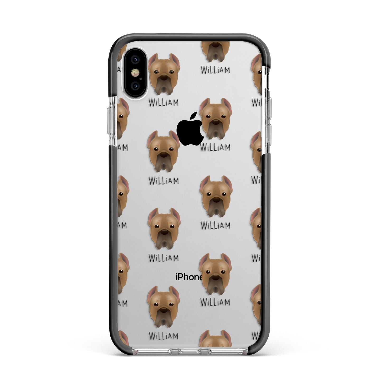 Cane Corso Italiano Icon with Name Apple iPhone Xs Max Impact Case Black Edge on Silver Phone