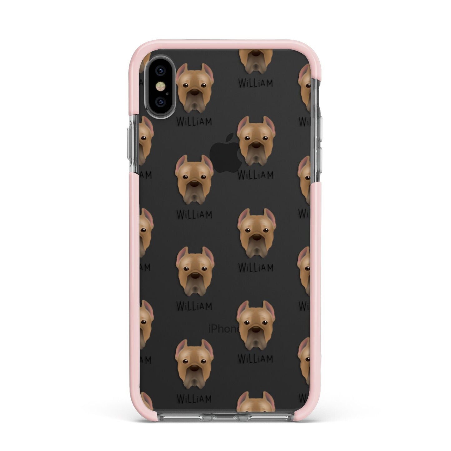 Cane Corso Italiano Icon with Name Apple iPhone Xs Max Impact Case Pink Edge on Black Phone