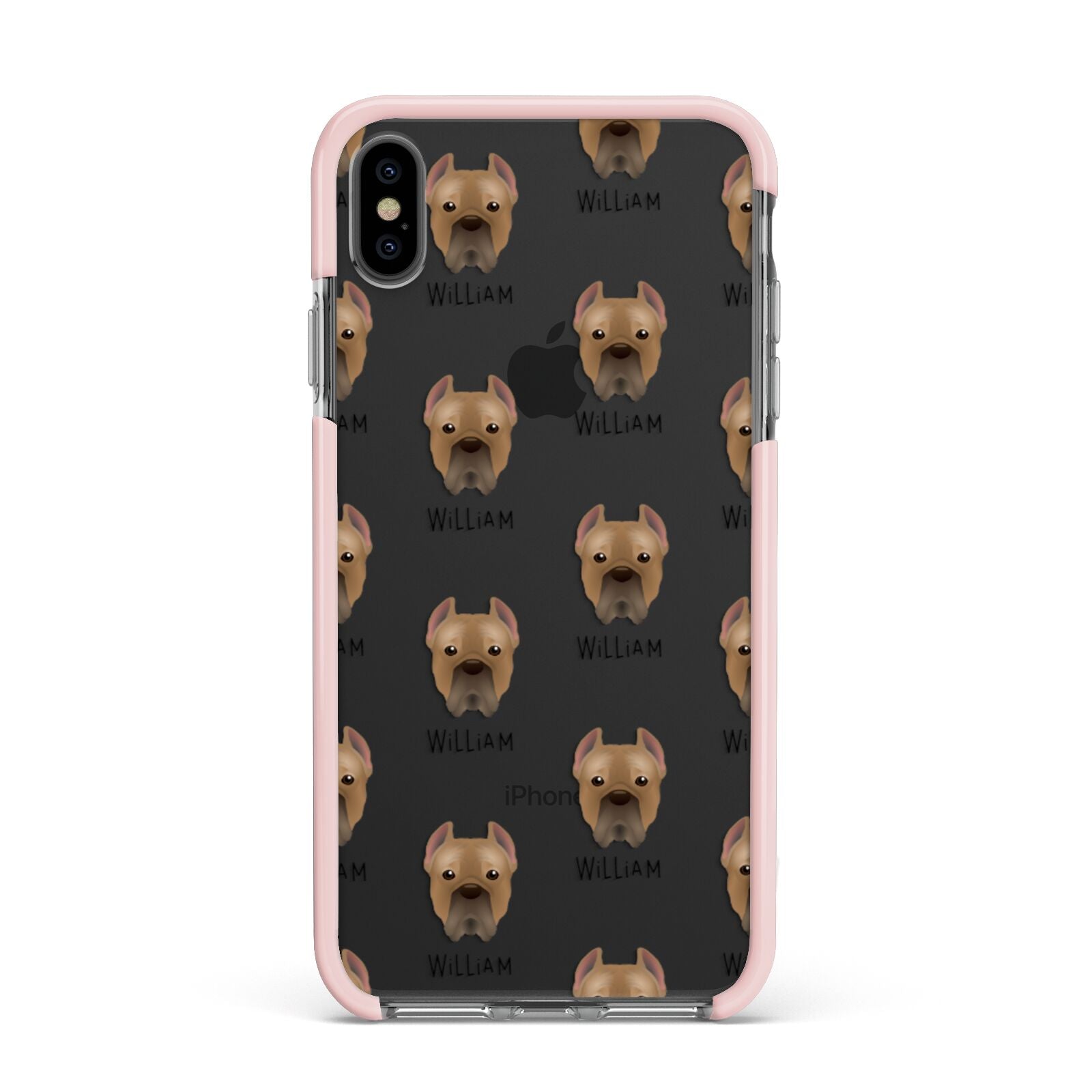 Cane Corso Italiano Icon with Name Apple iPhone Xs Max Impact Case Pink Edge on Black Phone
