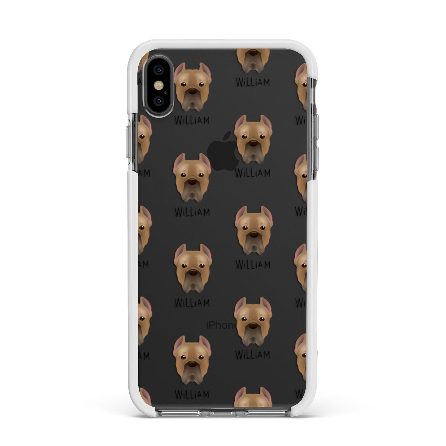Cane Corso Italiano Icon with Name Apple iPhone Xs Max Impact Case White Edge on Black Phone