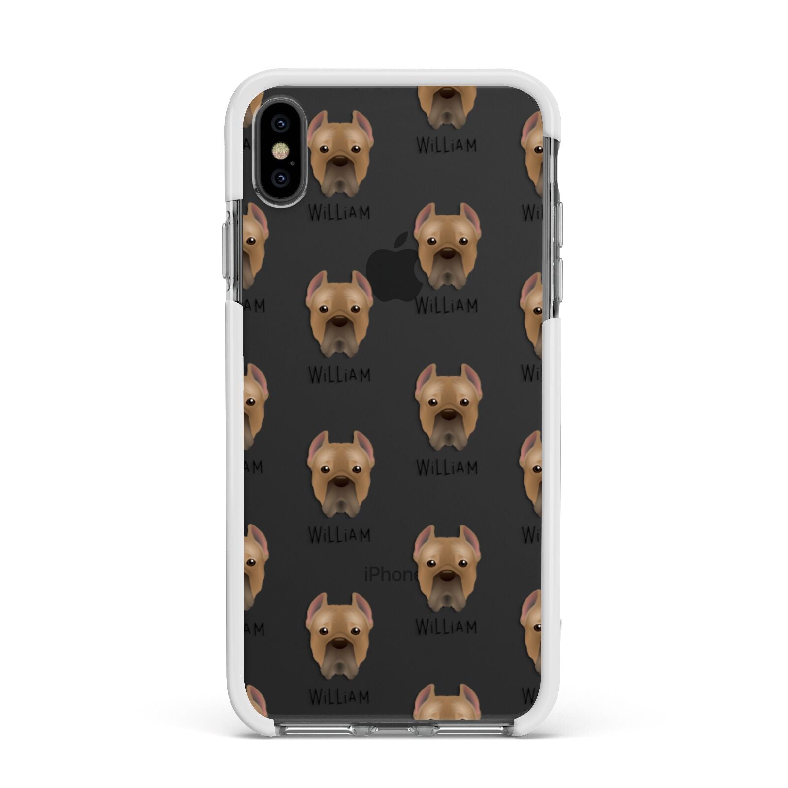 Cane Corso Italiano Icon with Name Apple iPhone Xs Max Impact Case White Edge on Black Phone