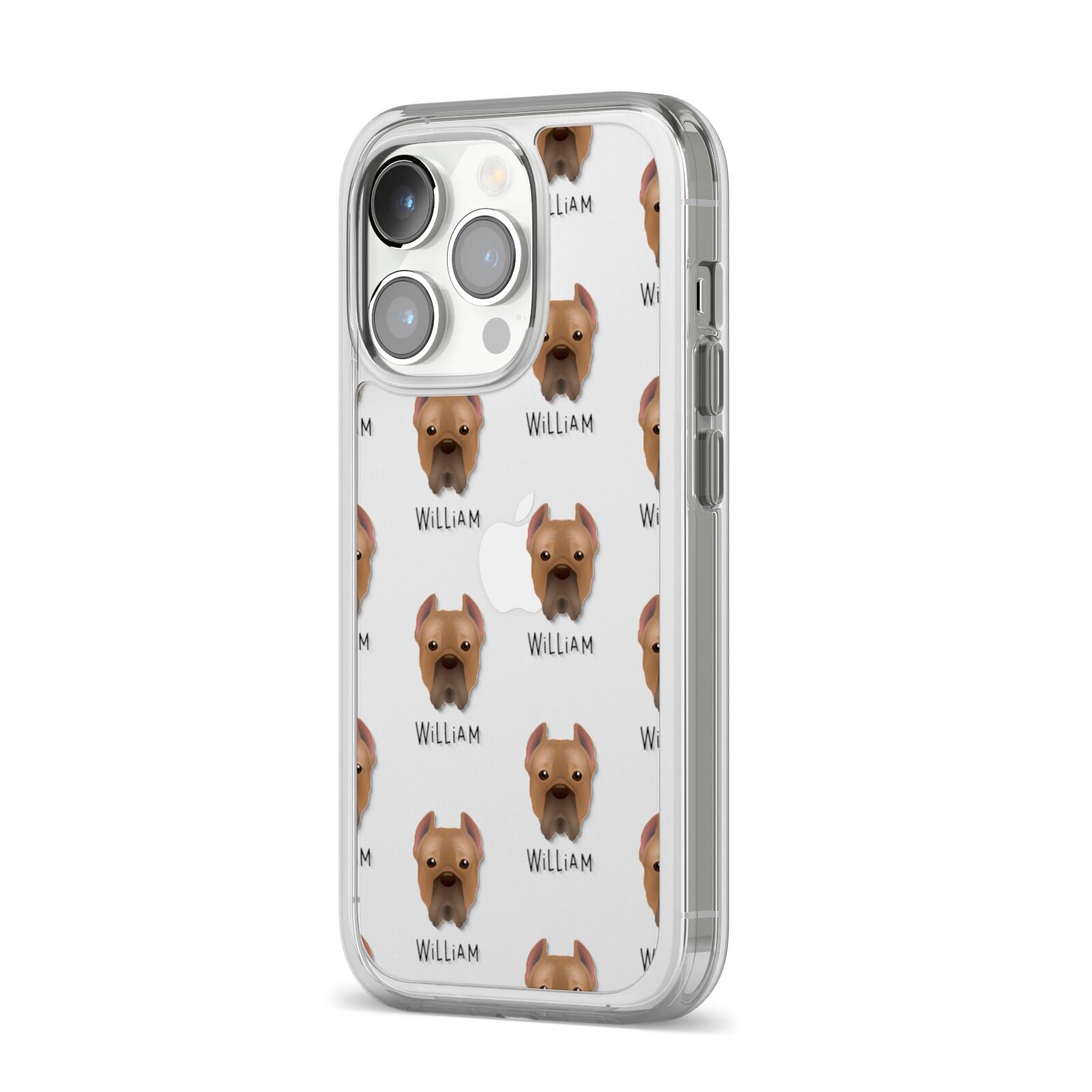 Cane Corso Italiano Icon with Name iPhone 14 Pro Clear Tough Case Silver Angled Image